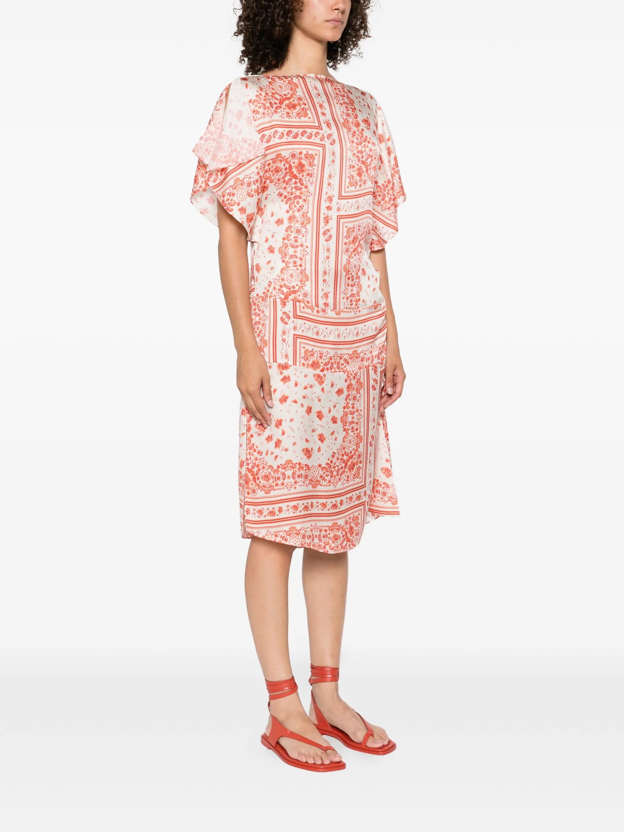 patterned-jacquard drawstring midi dress