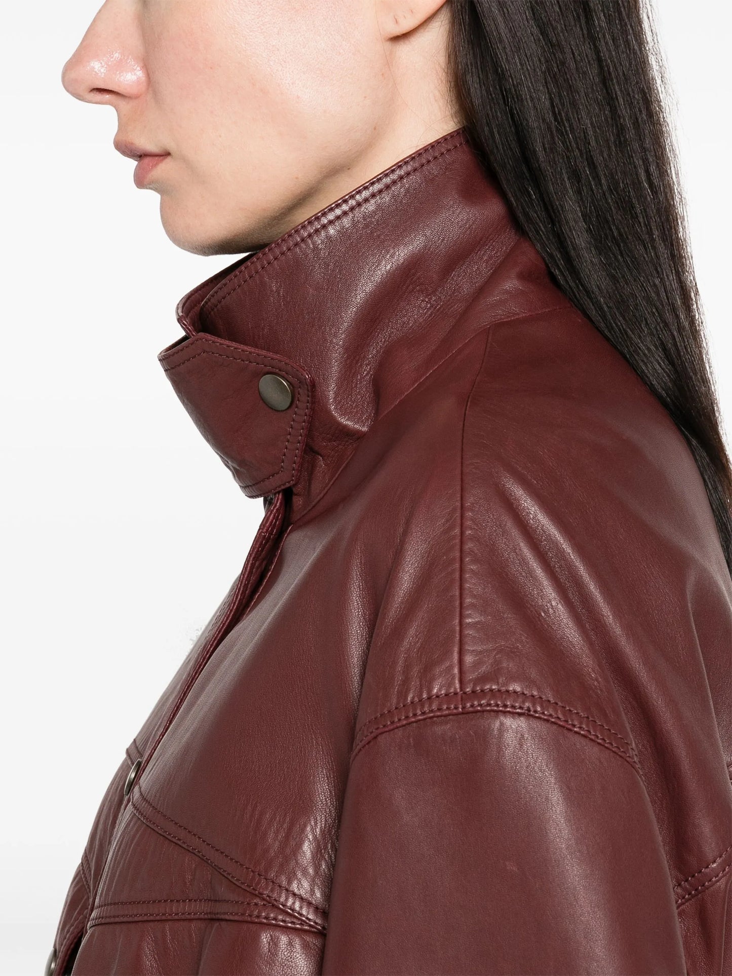 high-neck leather jacket