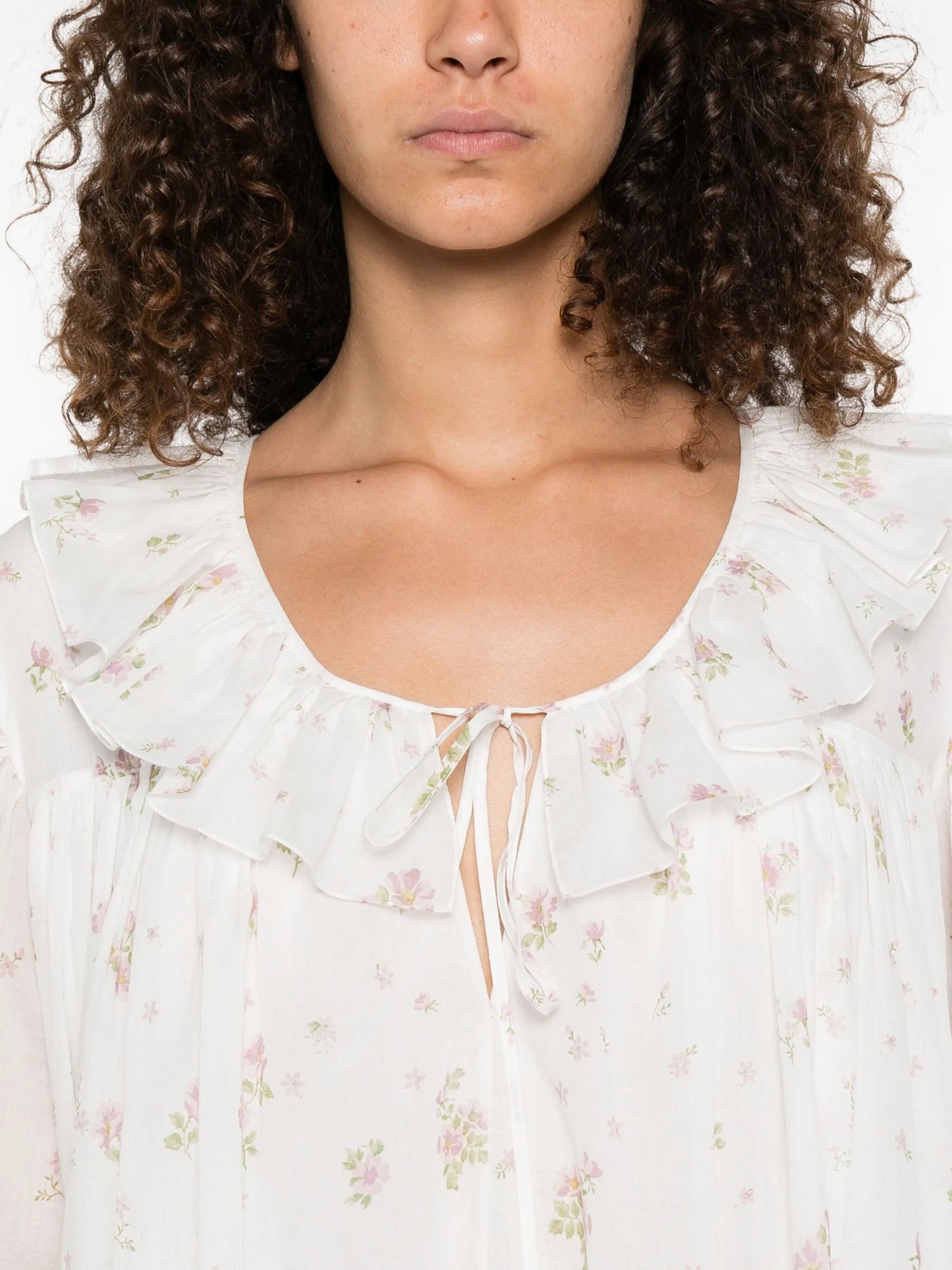 gathered floral-print cotton mini dress