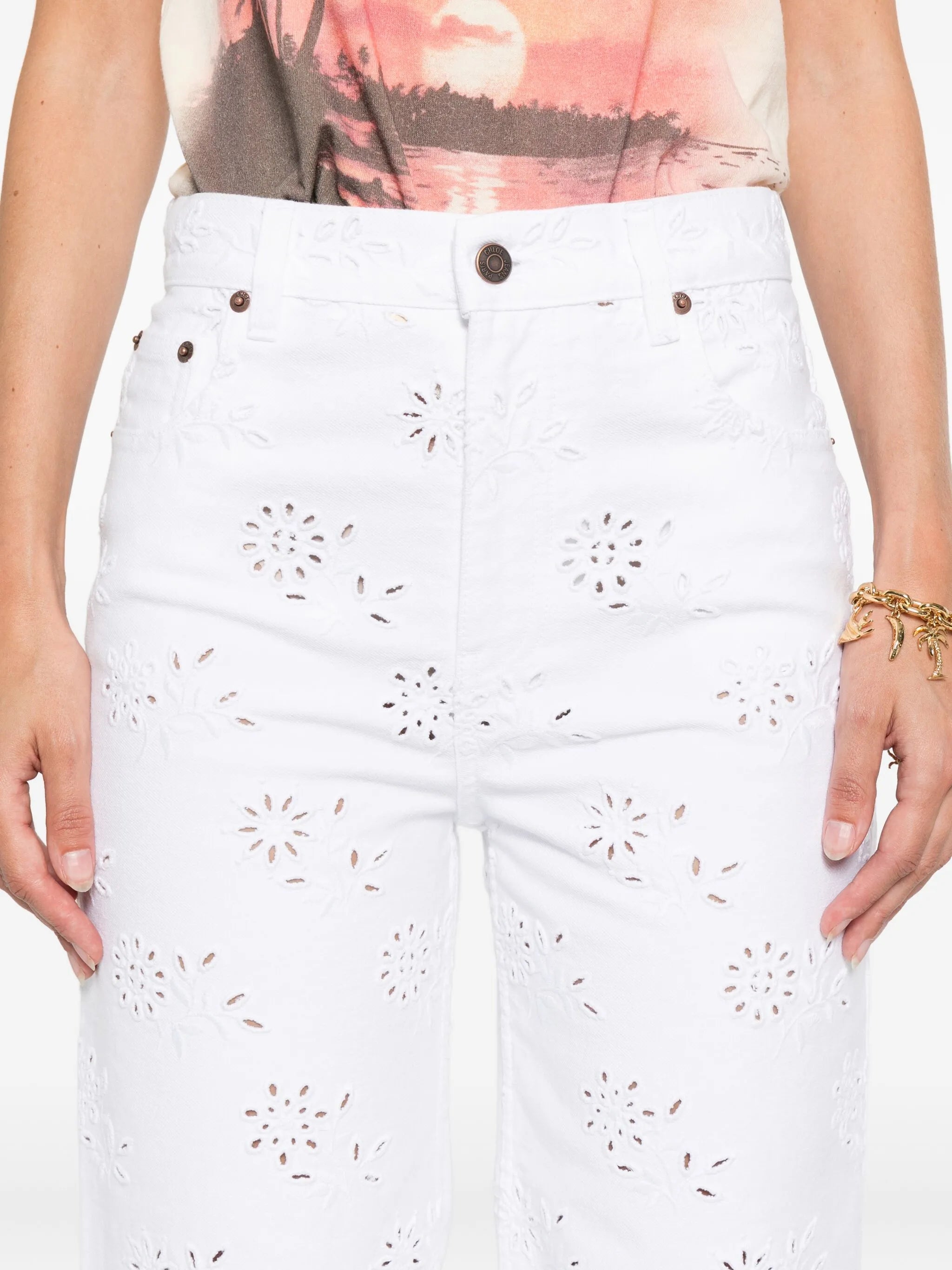 cut-out wide-leg jeans