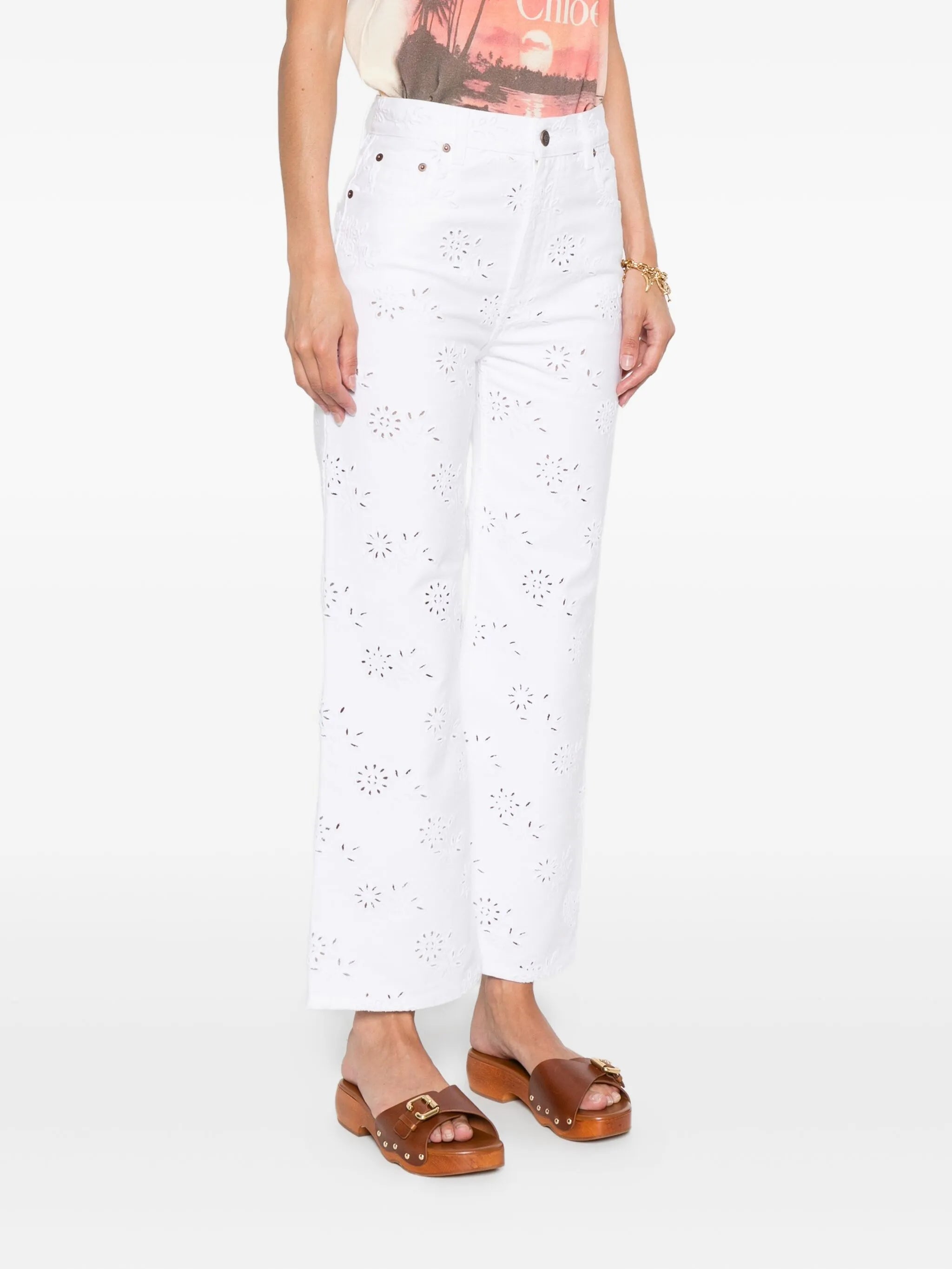 cut-out wide-leg jeans