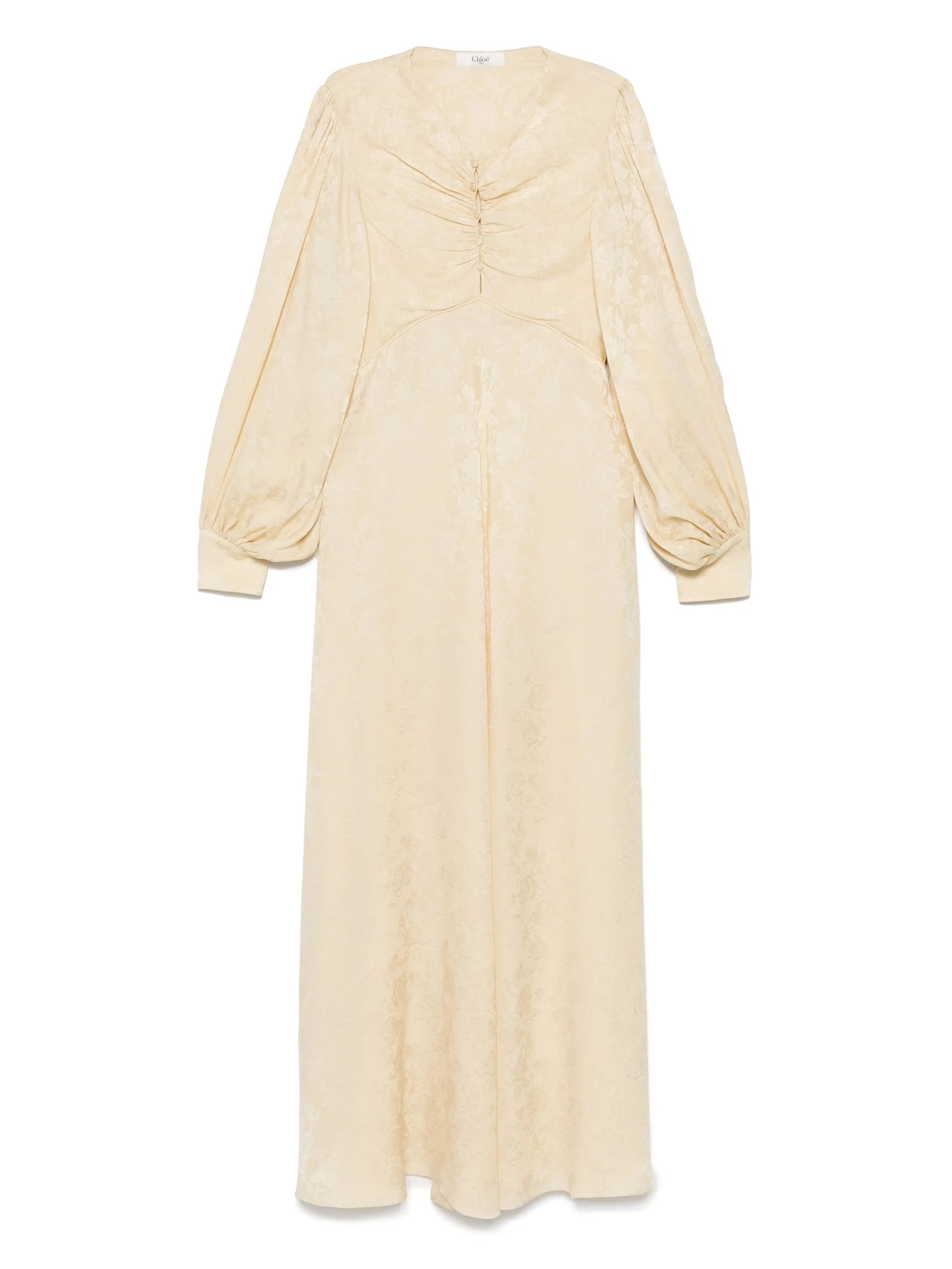floral-jacquard ruched midi dress