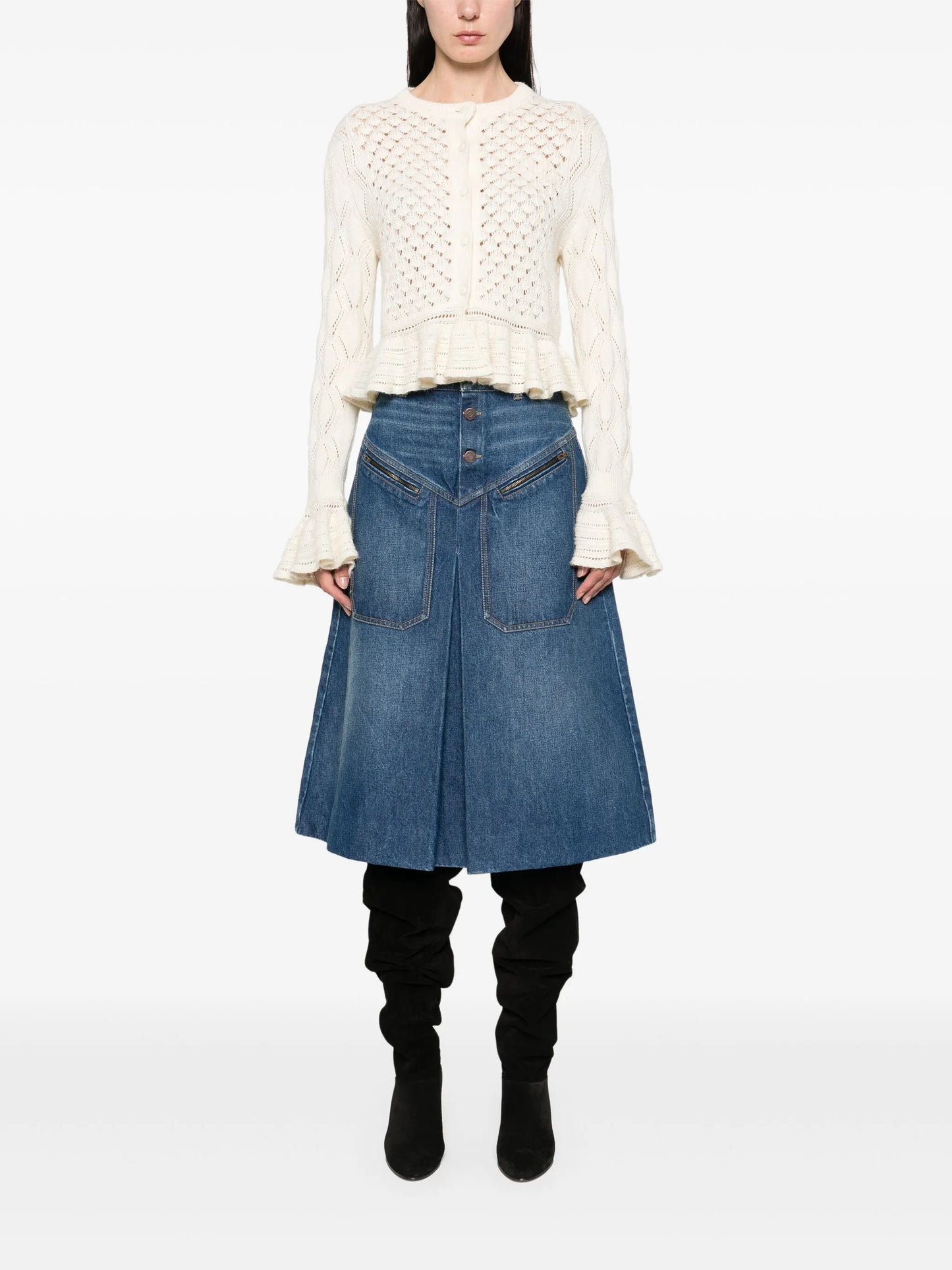 denim midi skirt