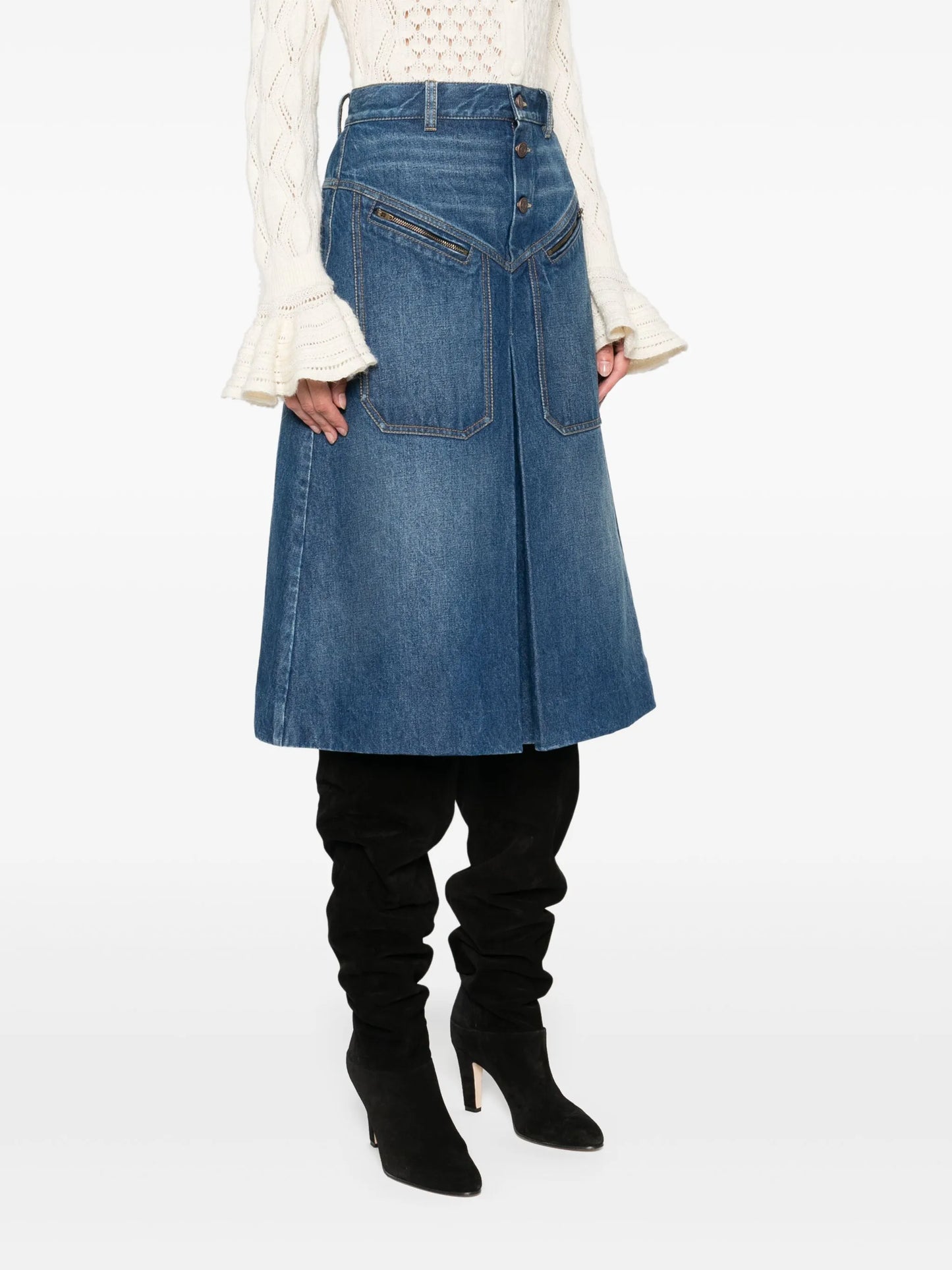 denim midi skirt