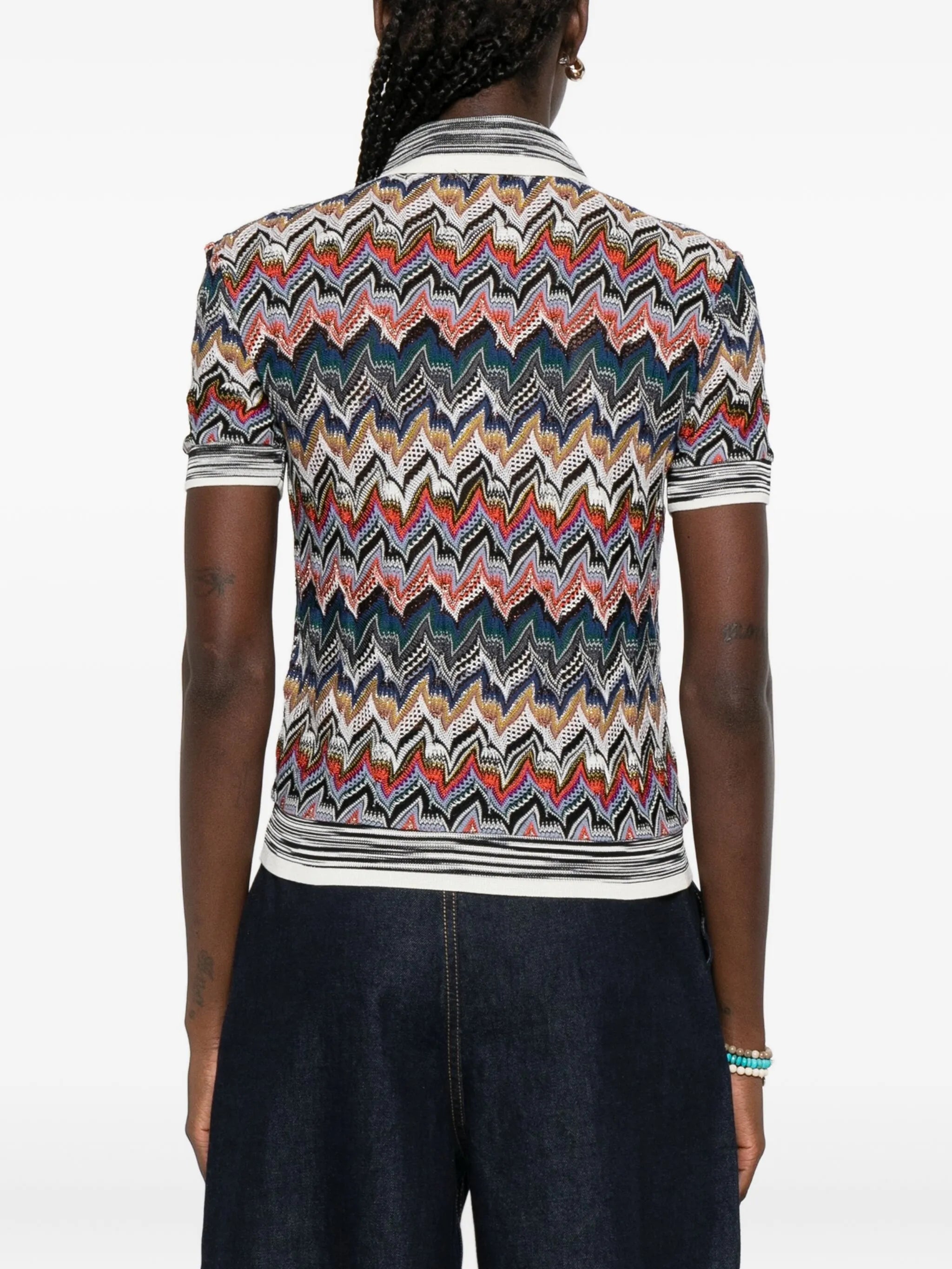 zigzag-knit polo shirt