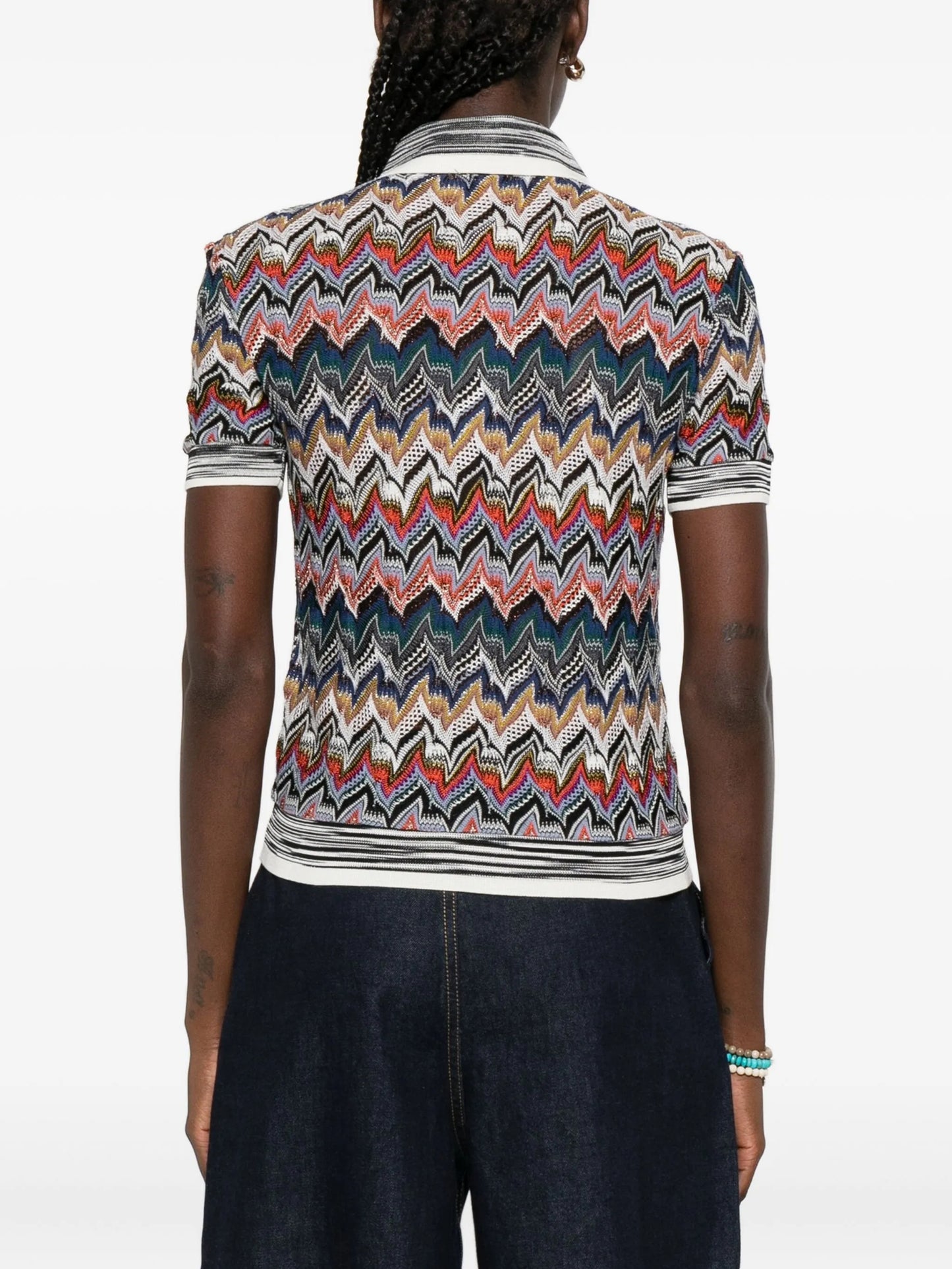 zigzag-knit polo shirt