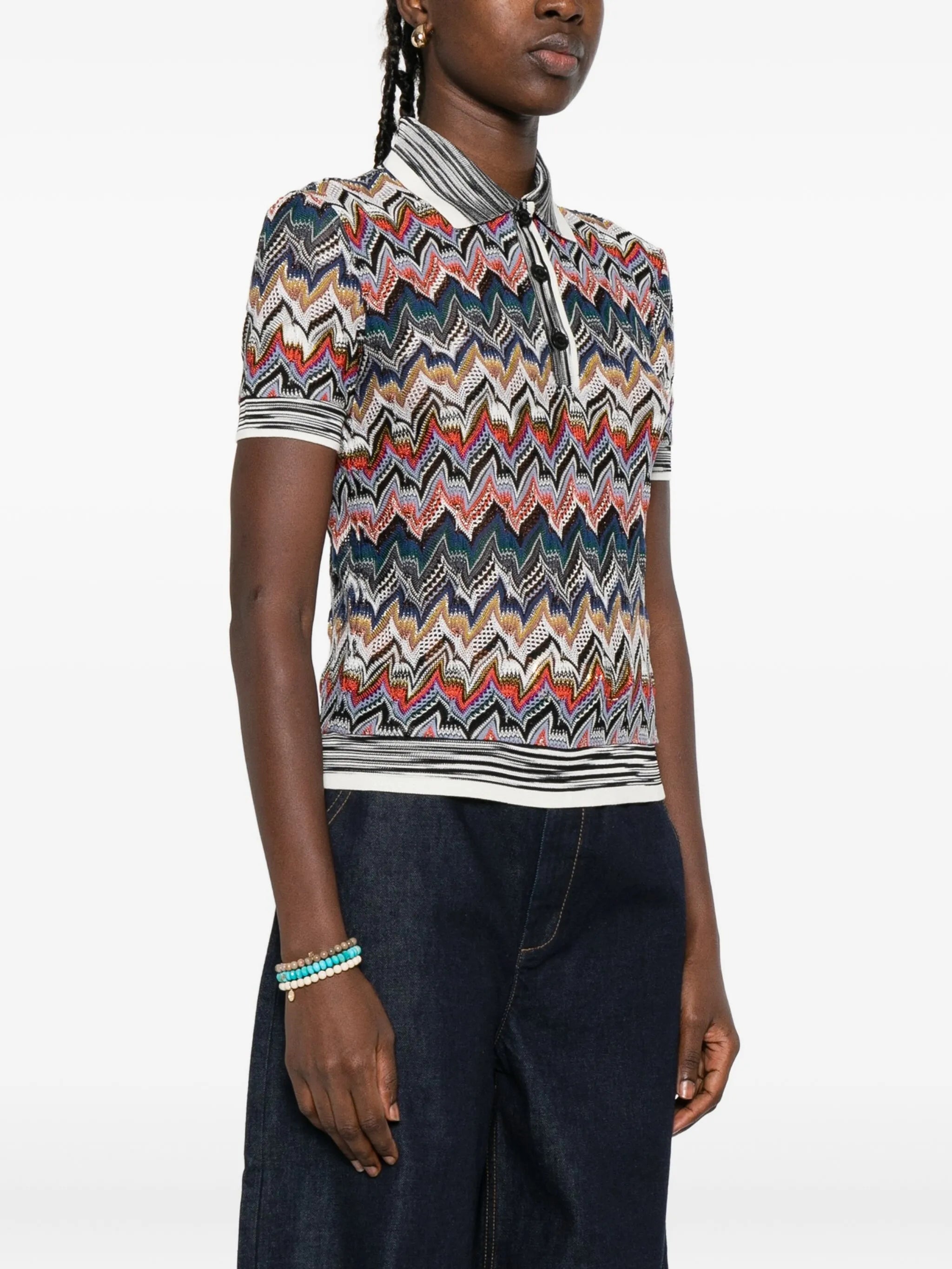 zigzag-knit polo shirt