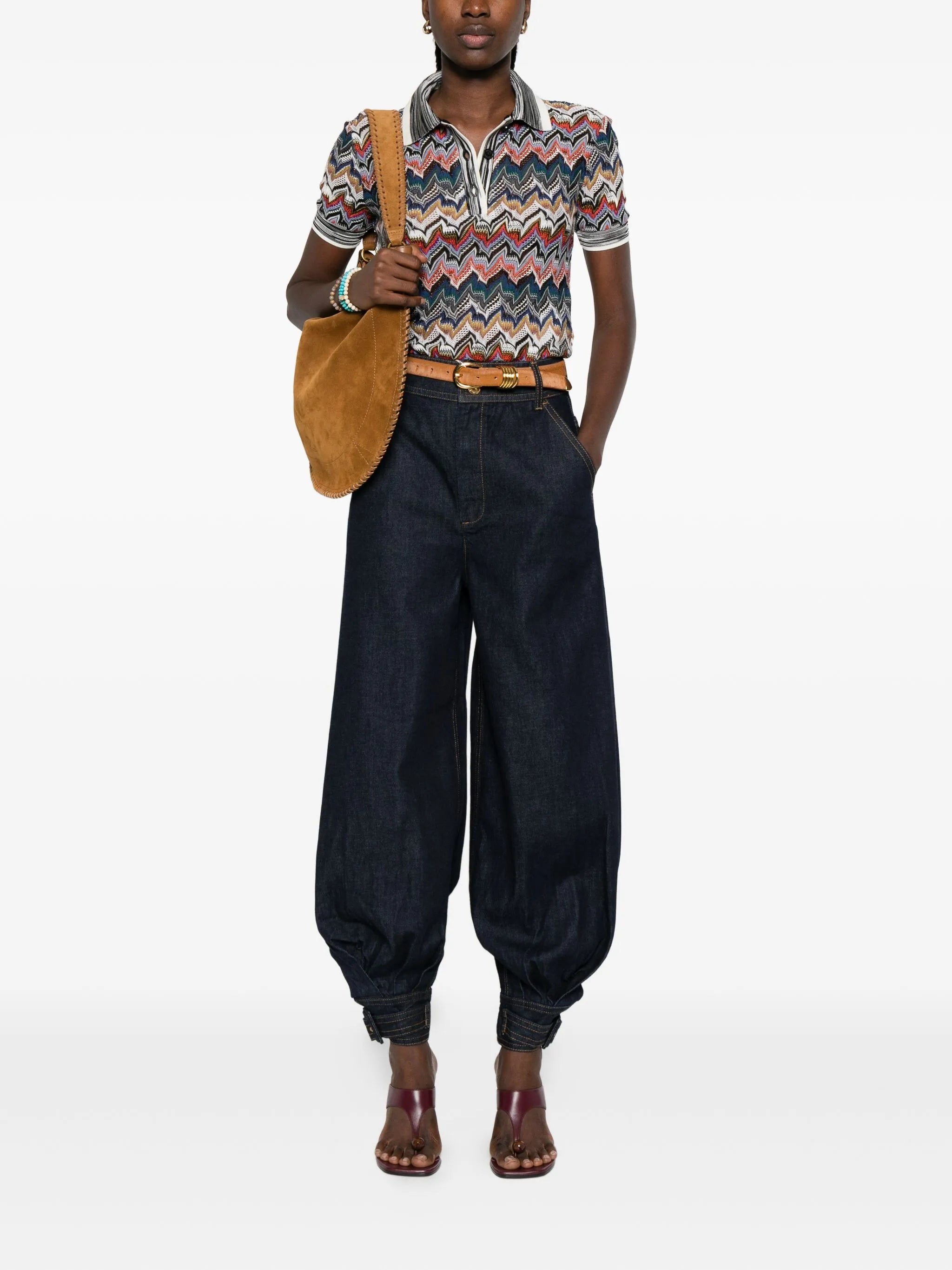 zigzag-knit polo shirt