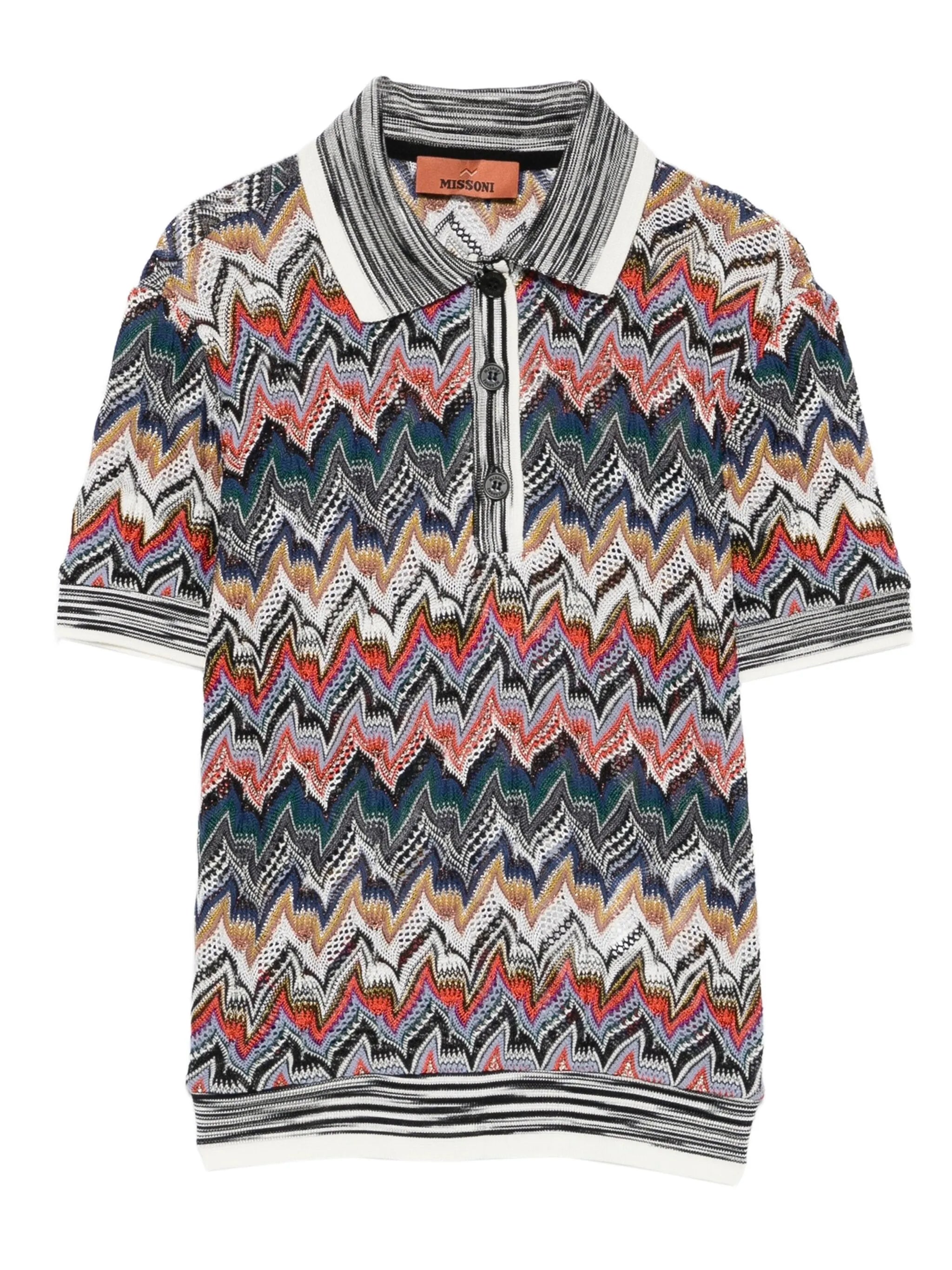 zigzag-knit polo shirt
