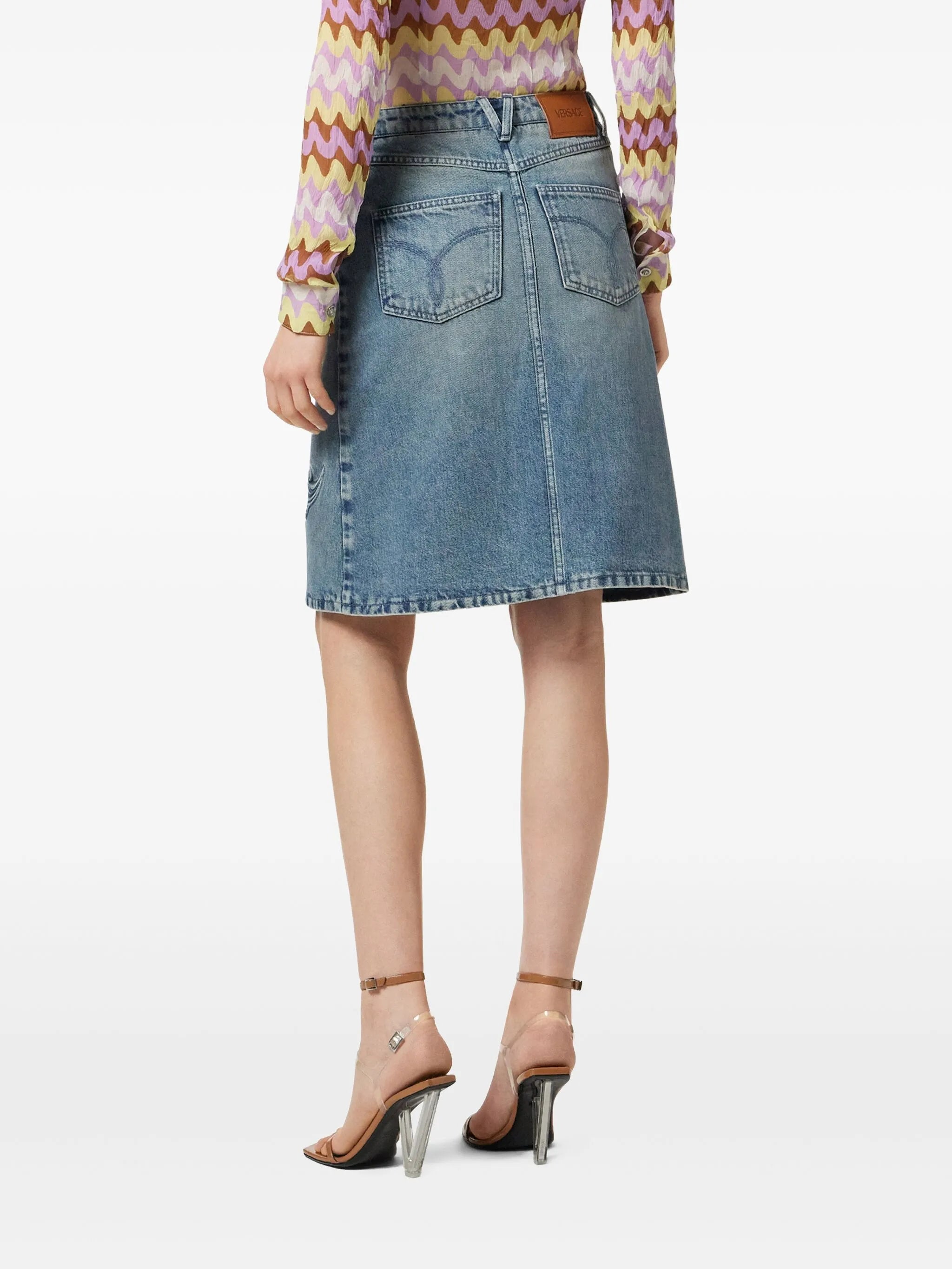 Barocco denim A-line midi skirt