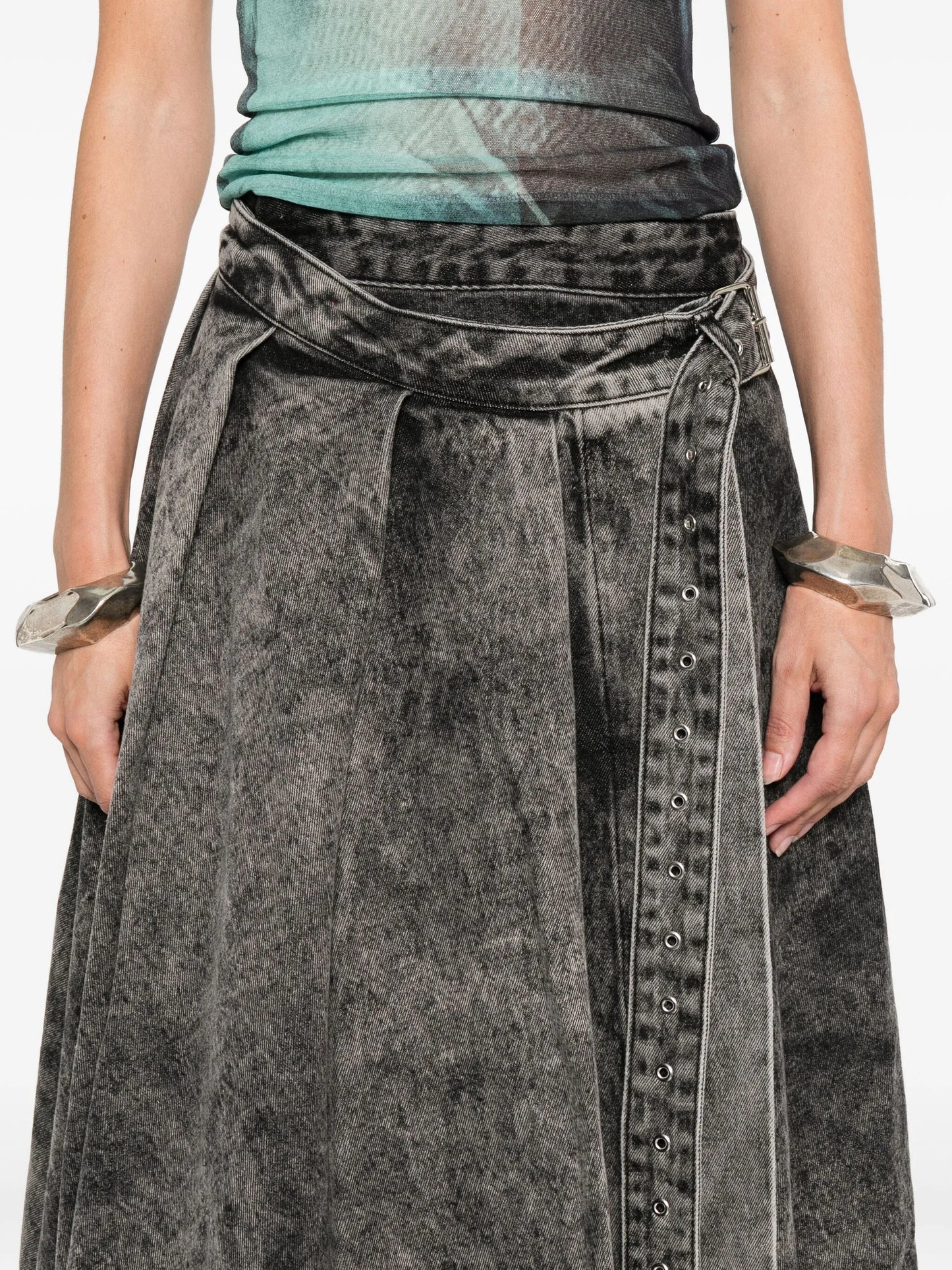 belted denim skirt