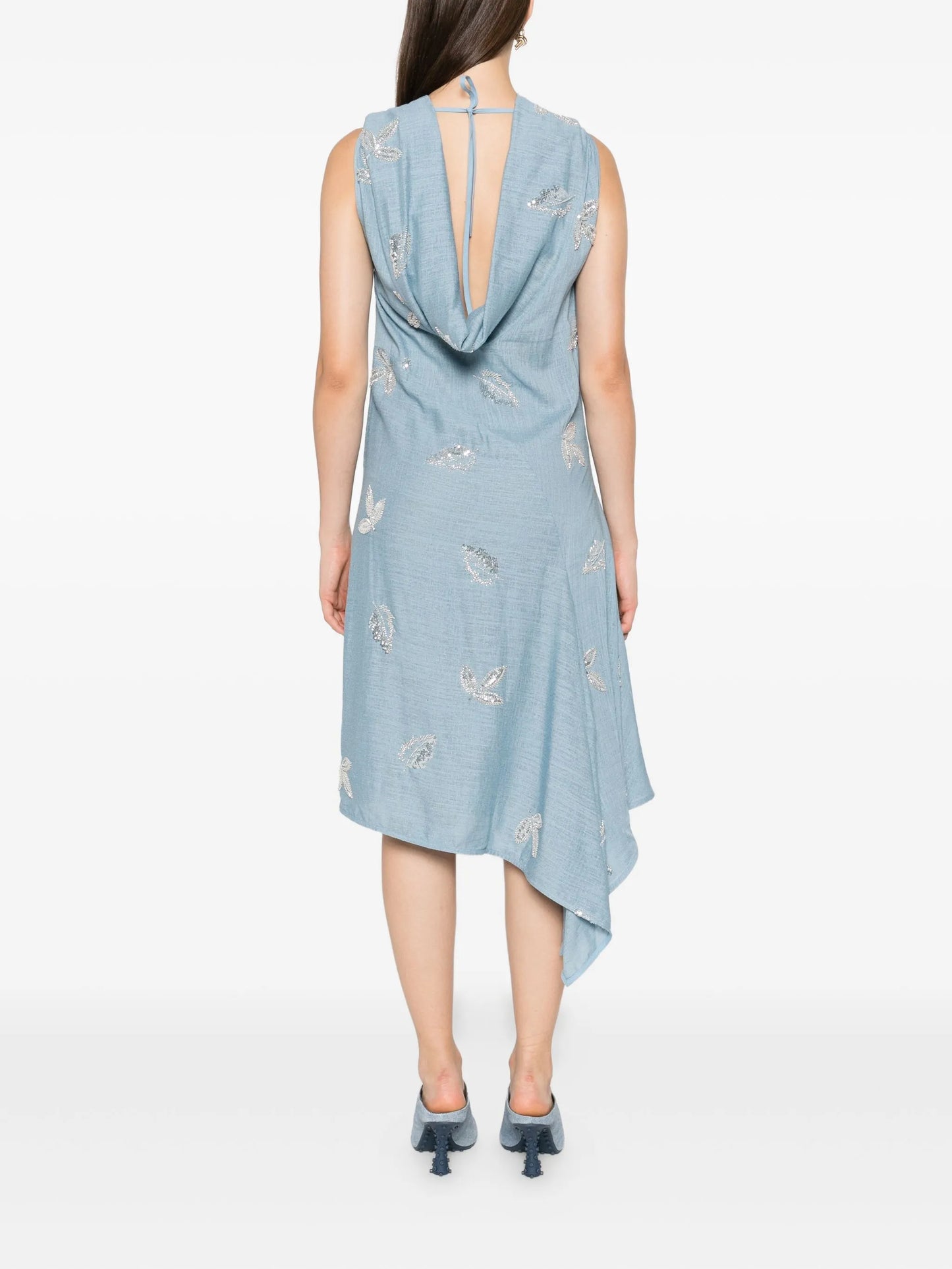 cowl-neck embroidered midi dress