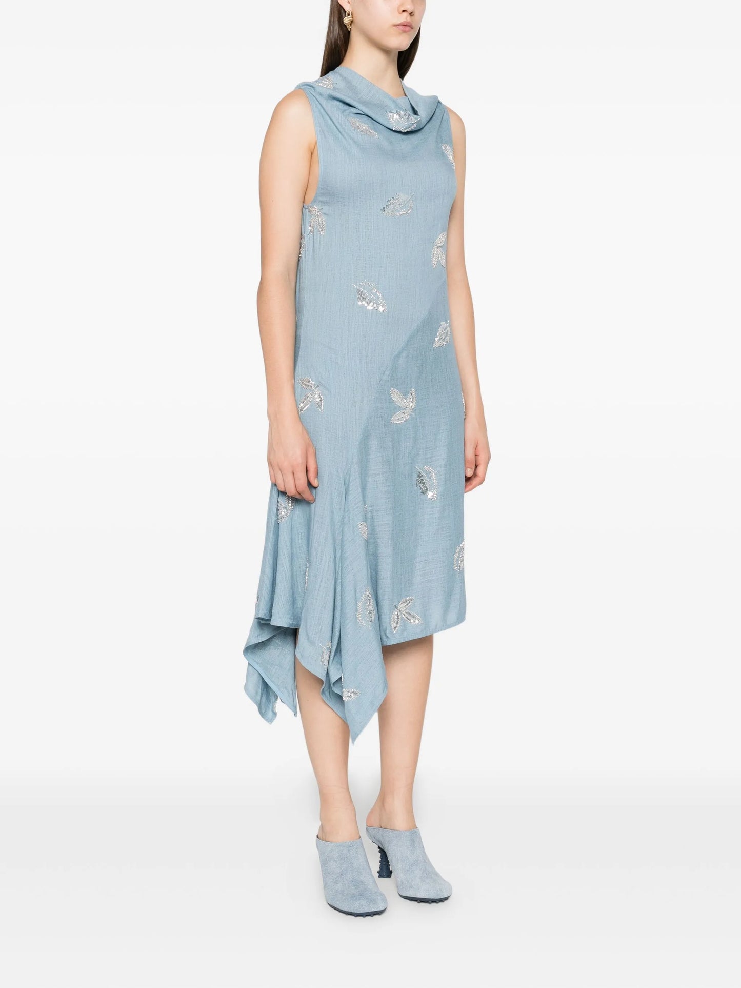 cowl-neck embroidered midi dress