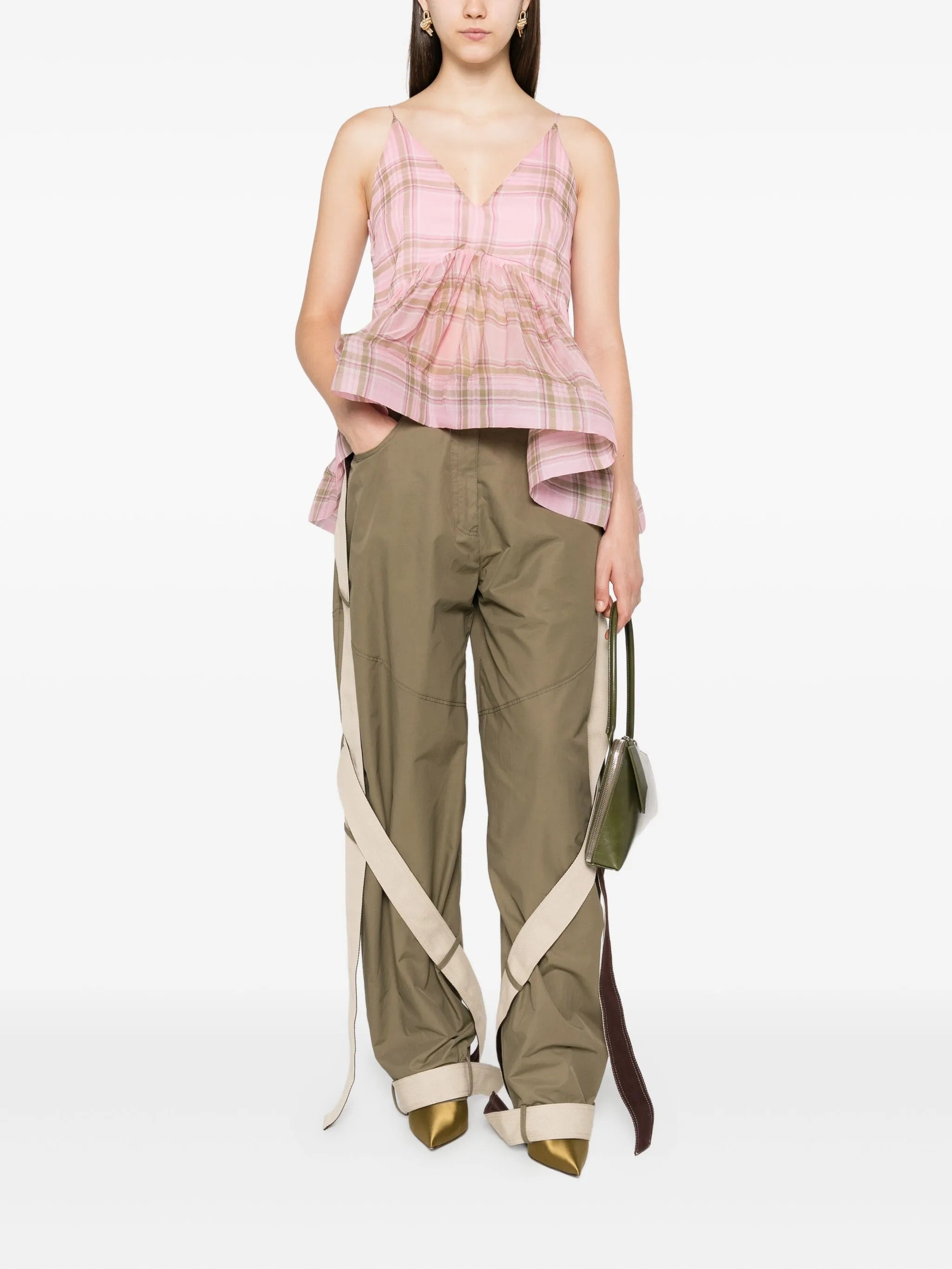 tartan-check chiffon top