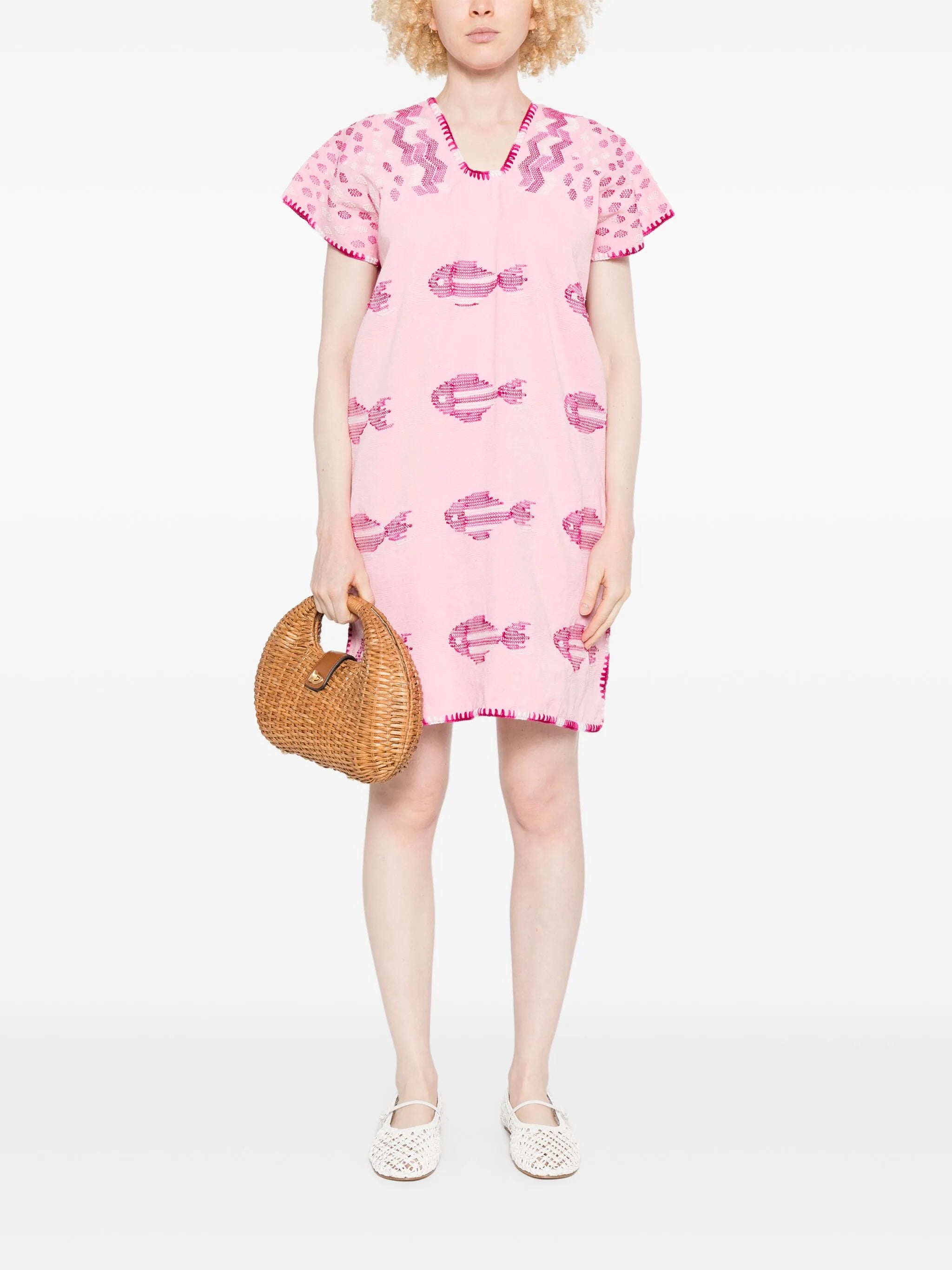 White Fish-print mini dress