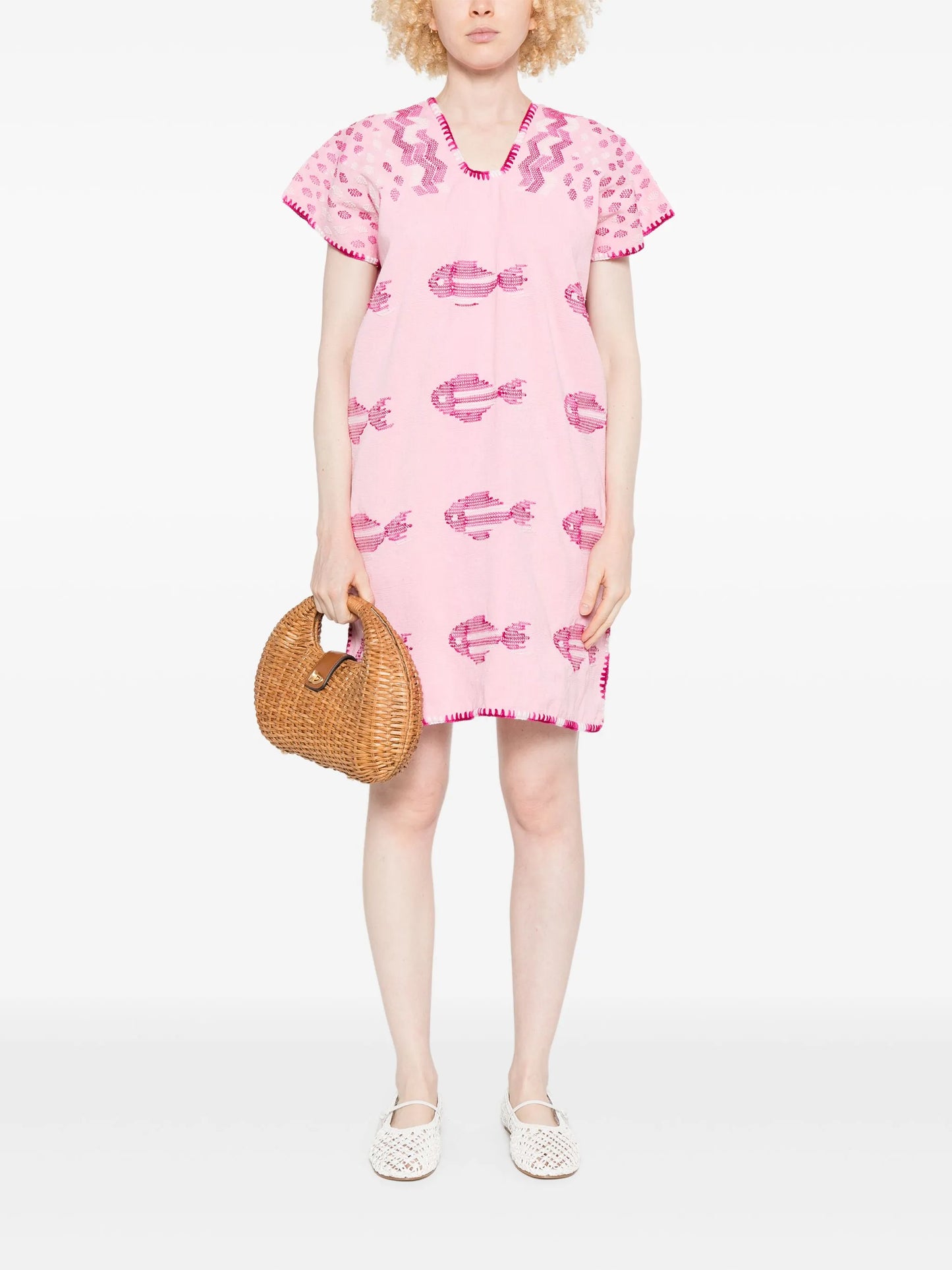 White Fish-print mini dress