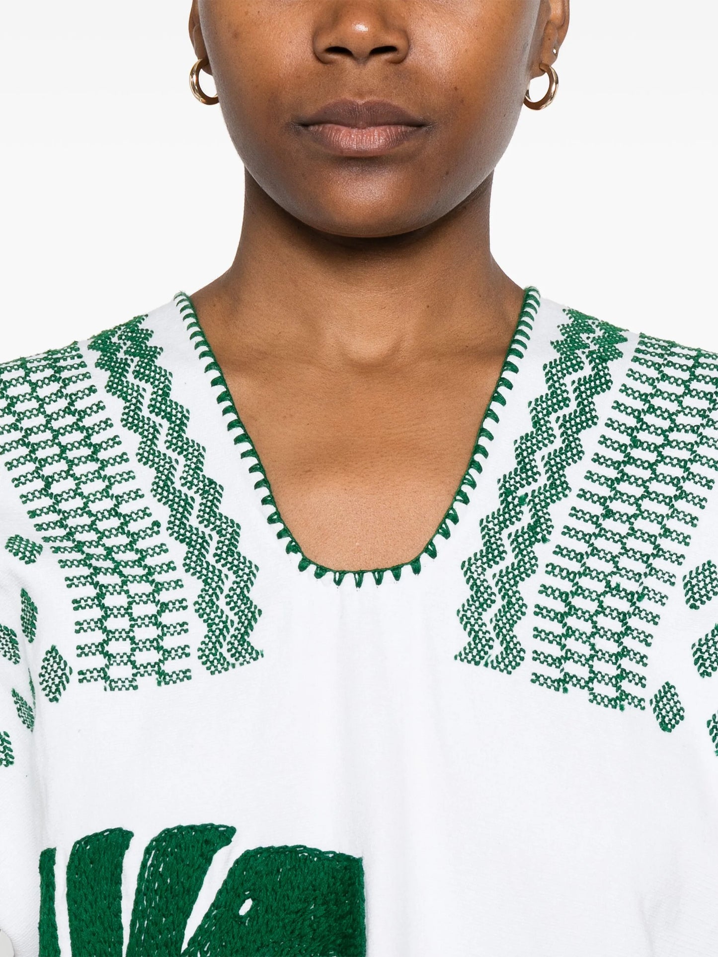 monstera leaf-embroidery midi dress
