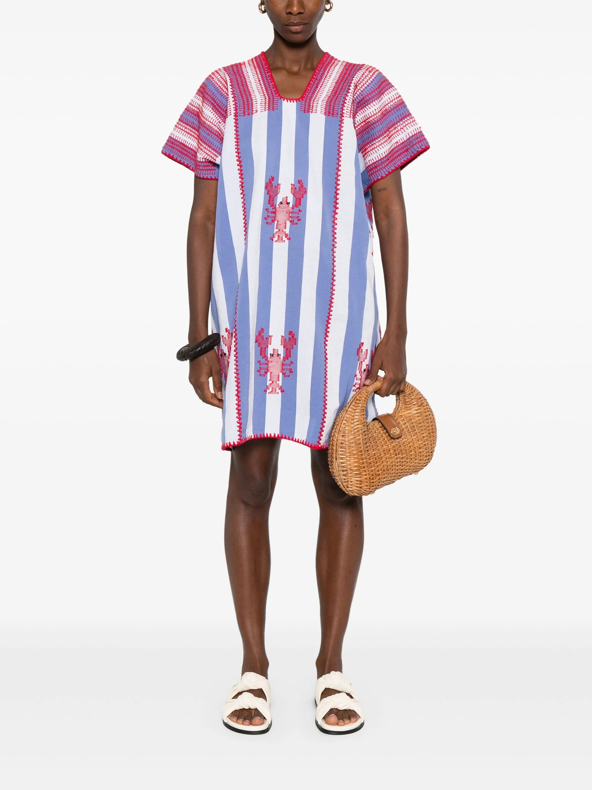 striped lobster-motif mini dress
