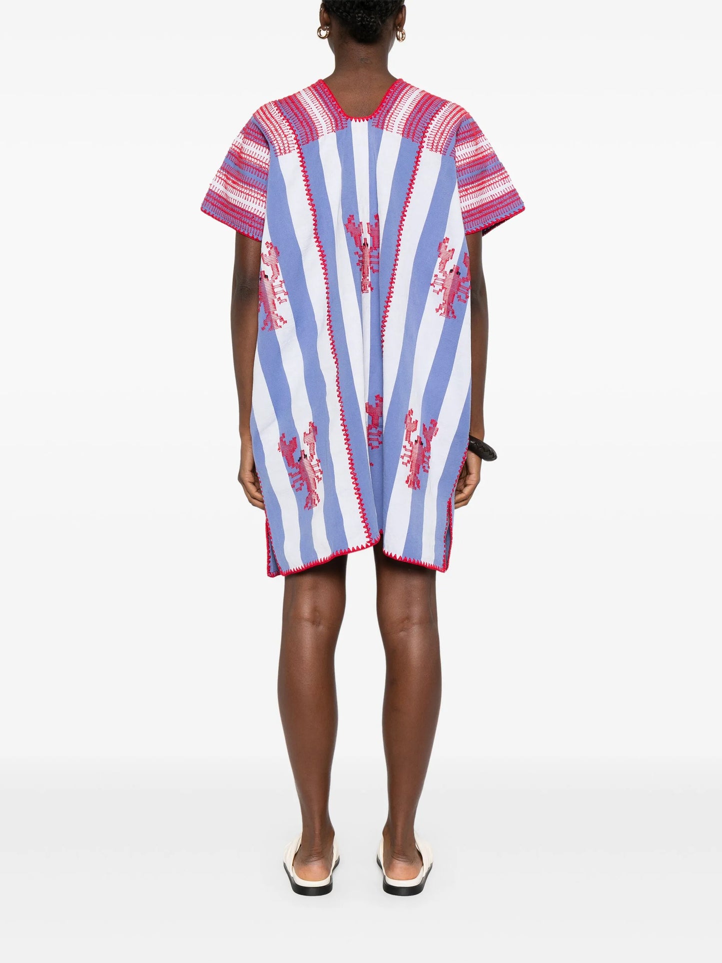 striped lobster-motif mini dress