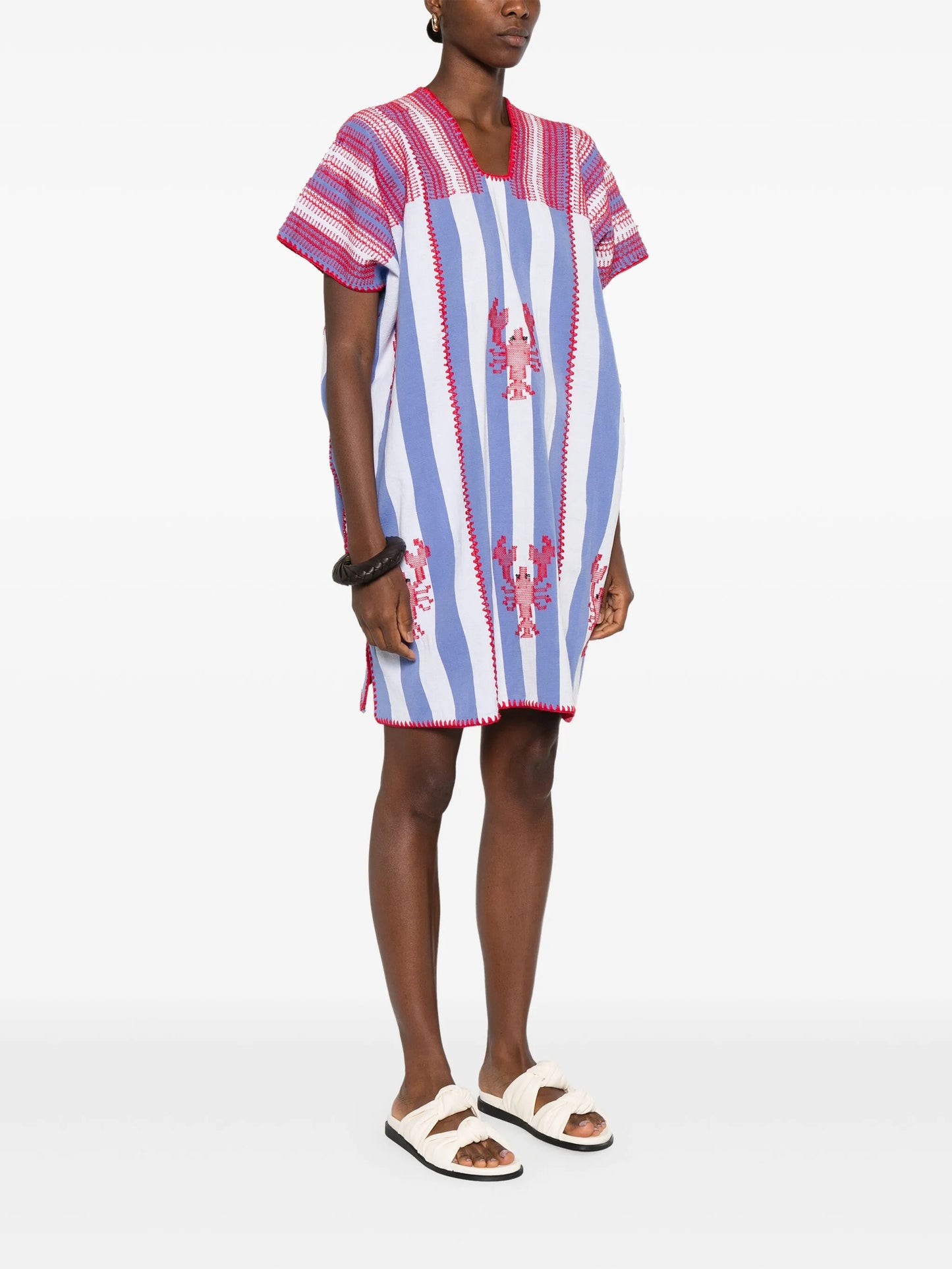 striped lobster-motif mini dress