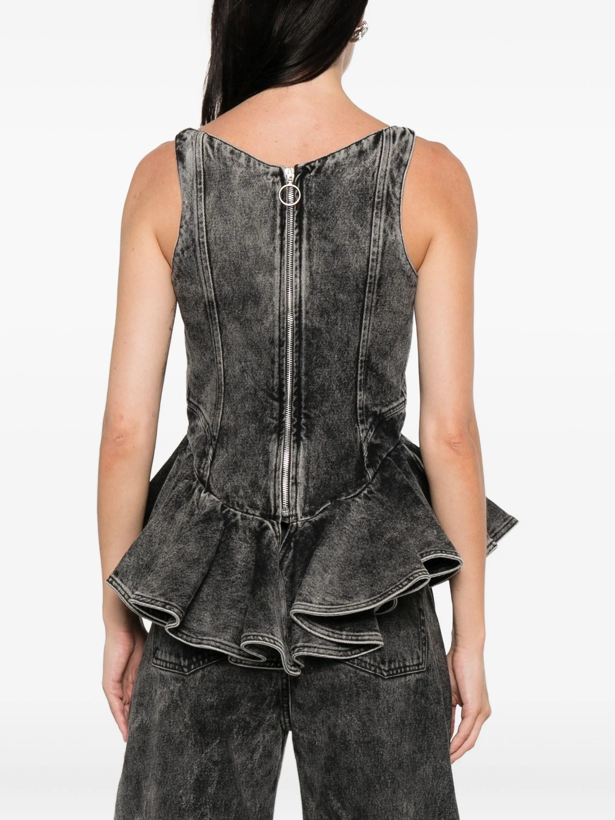 asymmetric denim top