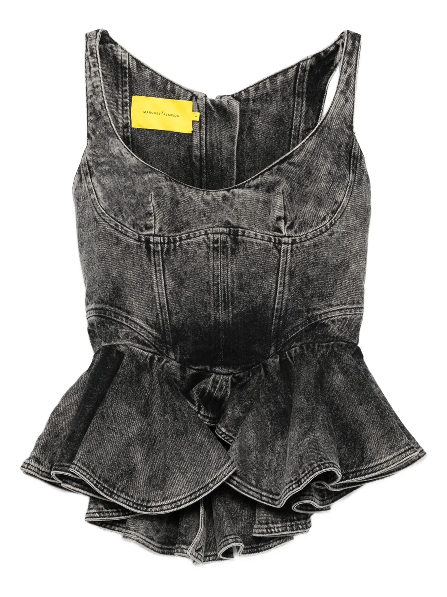 asymmetric denim top