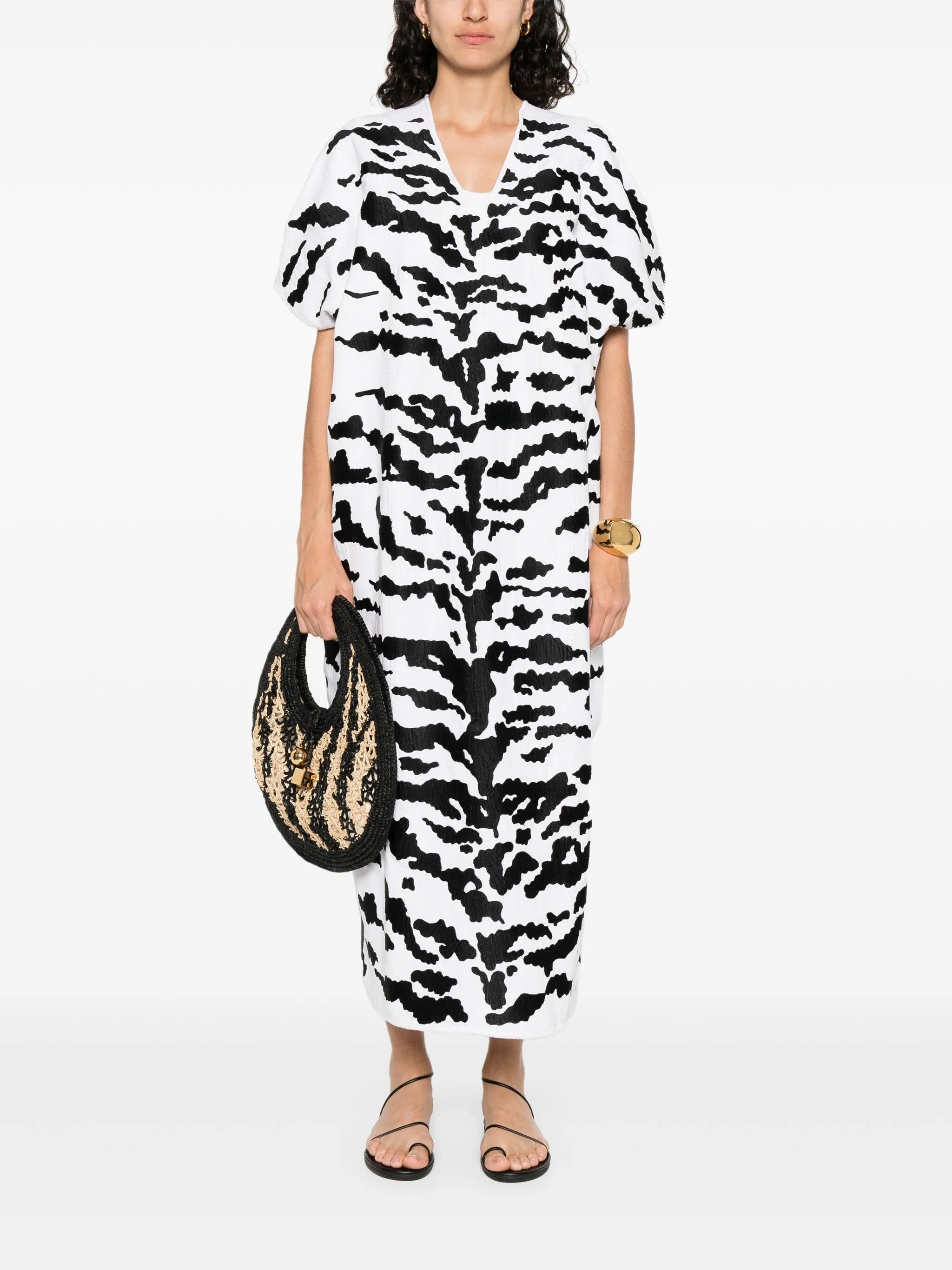 zebra-panel midi dress