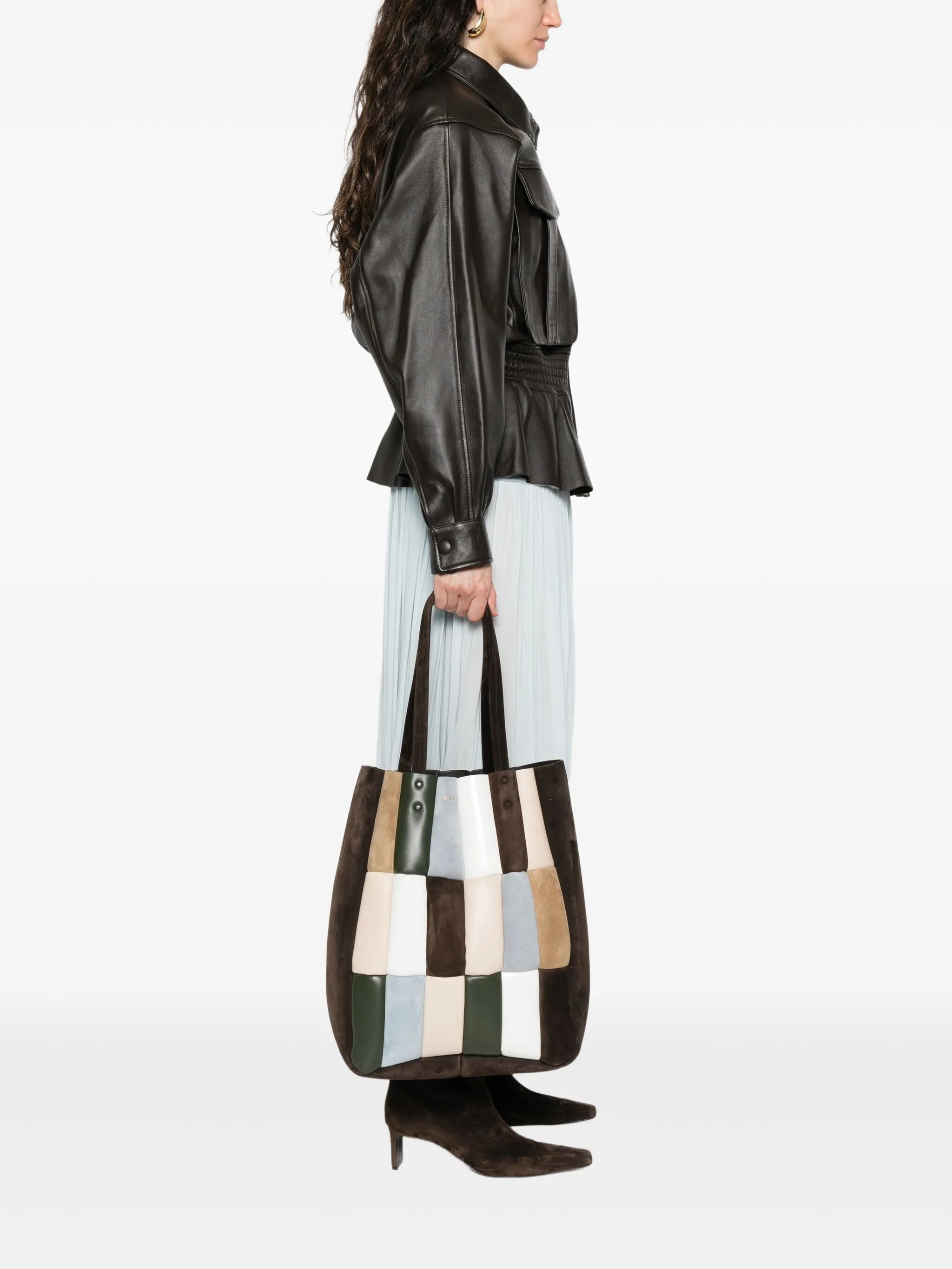 Zoe patchwork suede tote bag