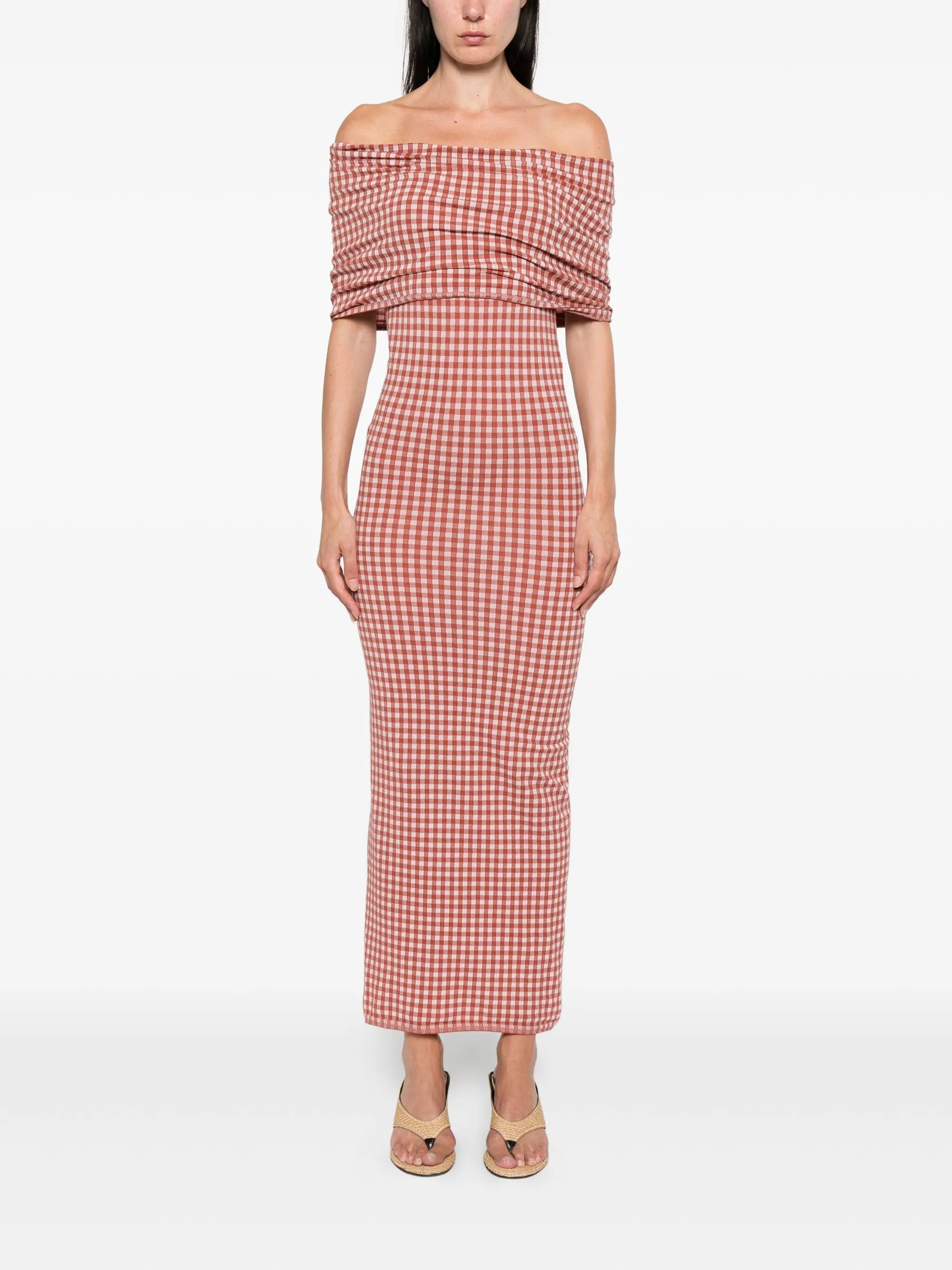 gingham knit maxi dress