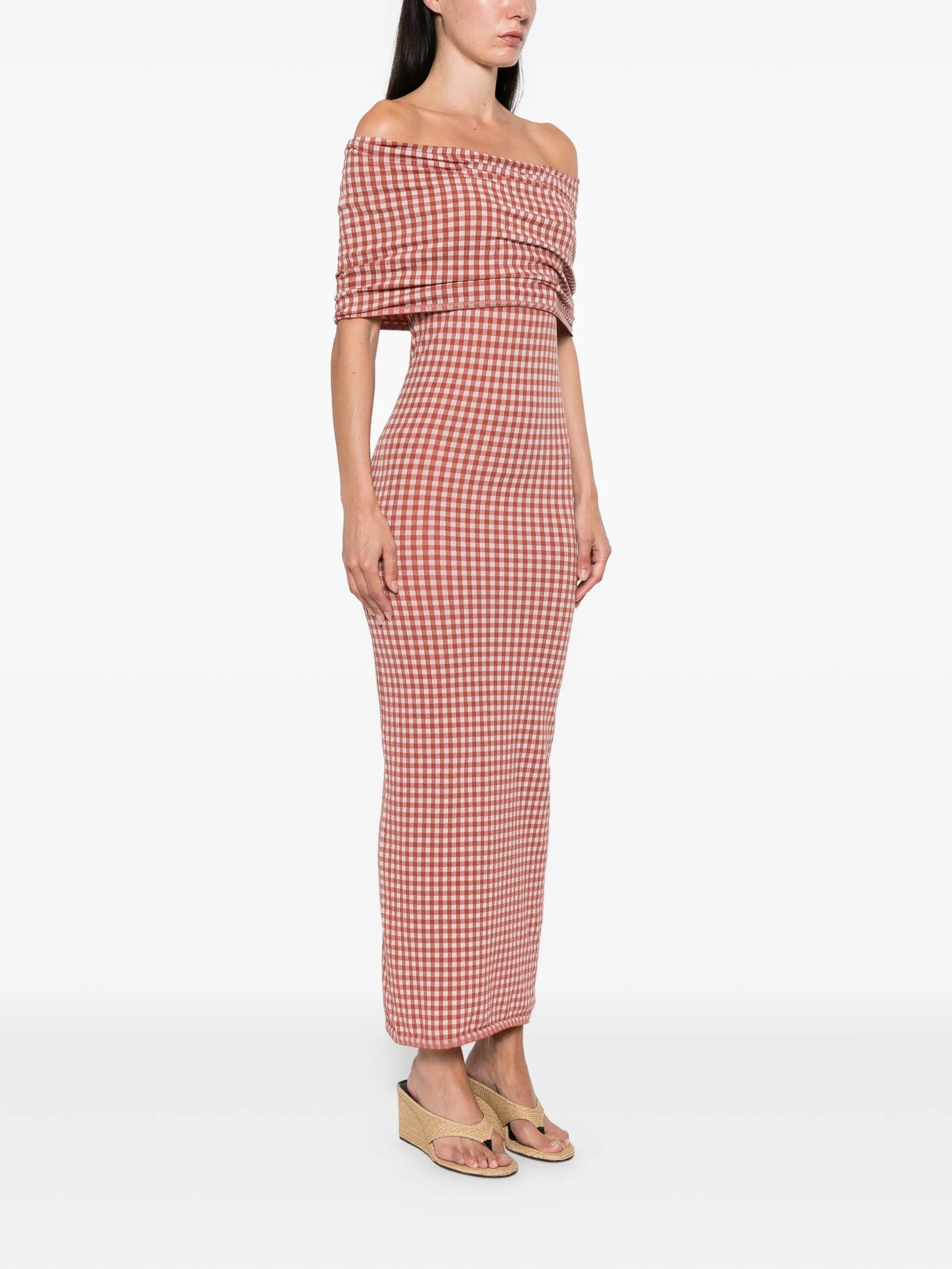 gingham knit maxi dress