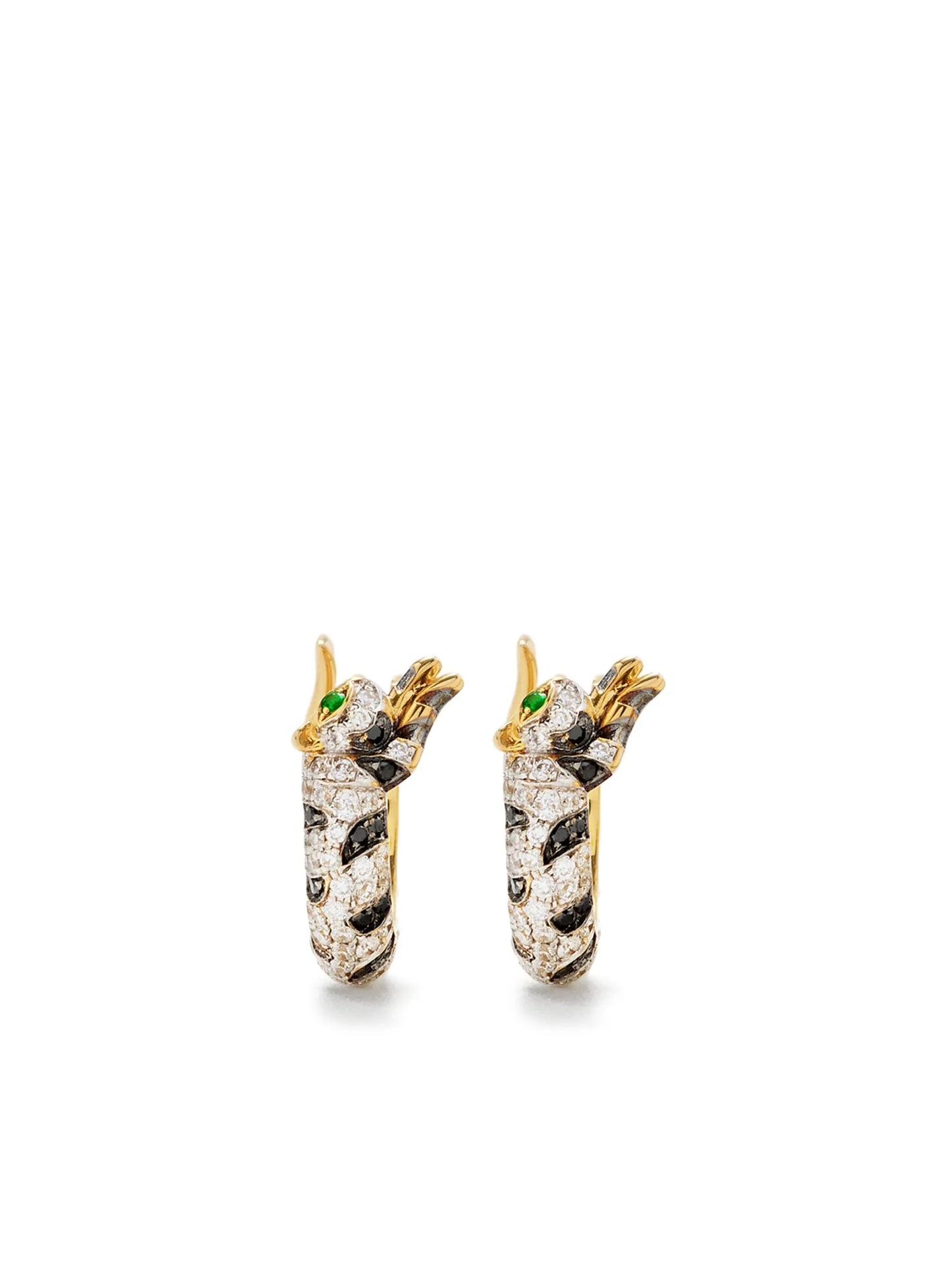 9K yellow gold Mini Créoles Felin diamond and tsavorite hoop earrings