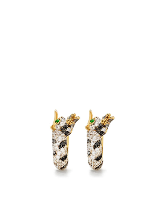 9K yellow gold Mini Créoles Felin diamond and tsavorite hoop earrings