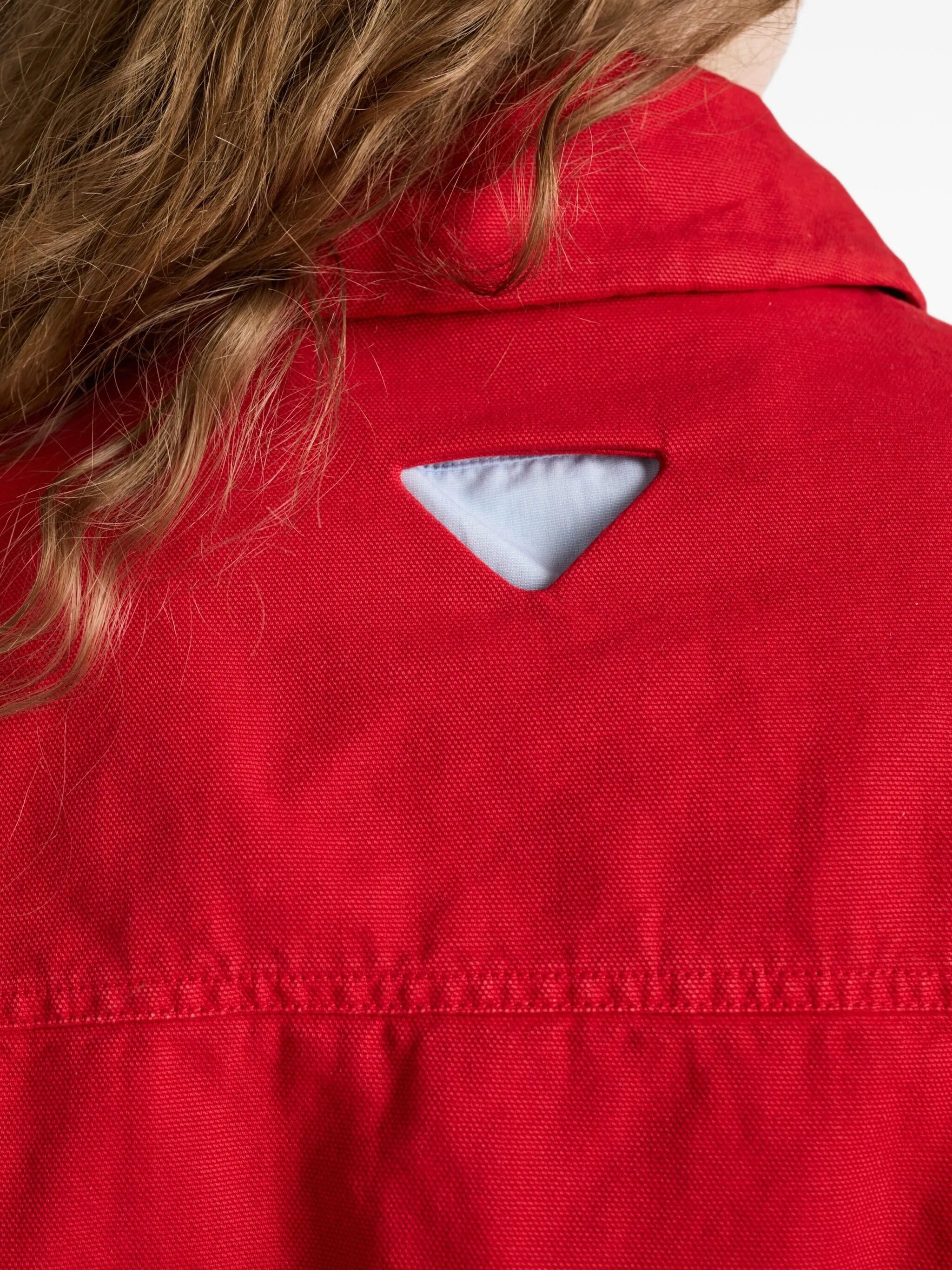 Red denim bomber jacket