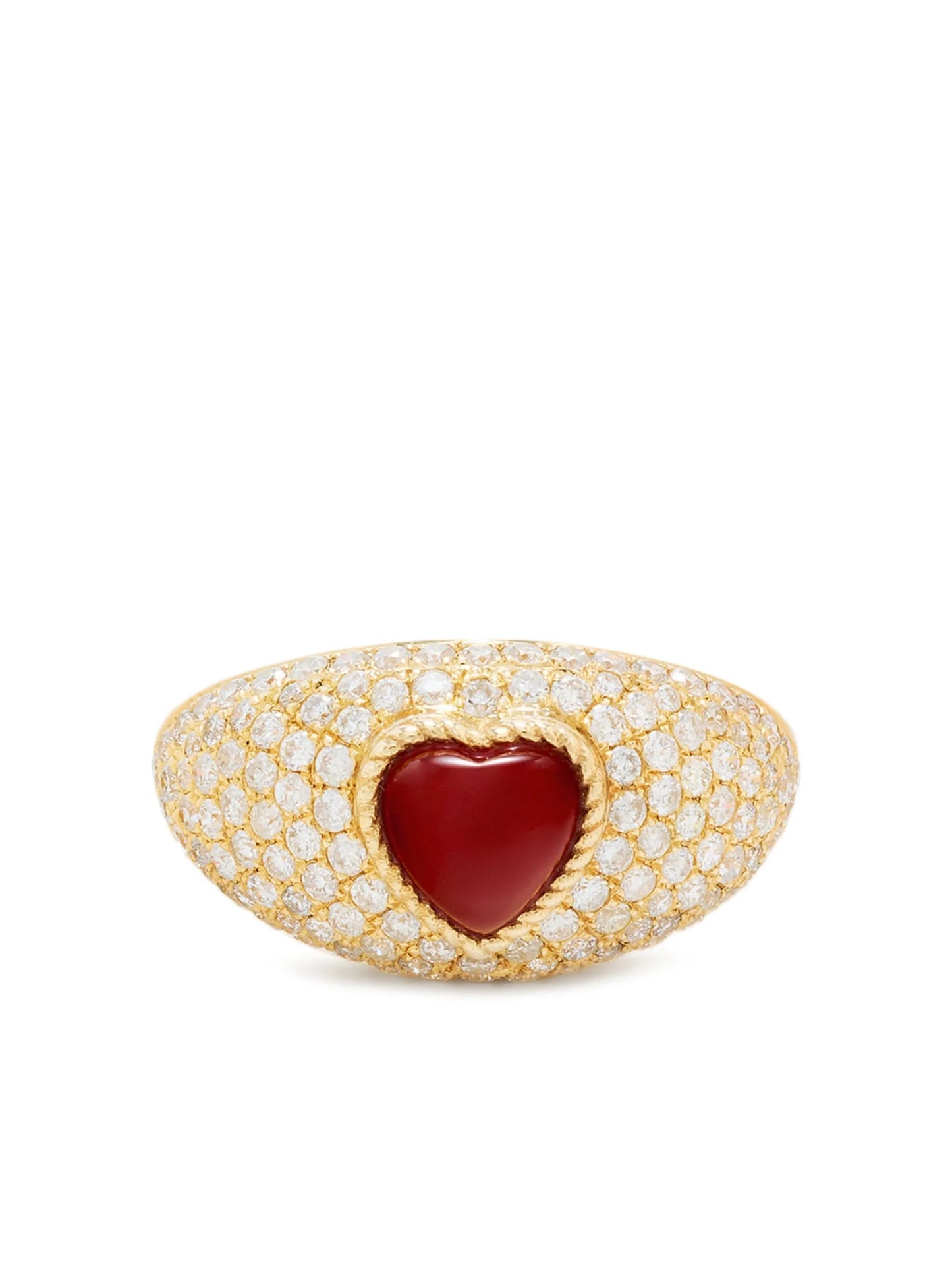 9K yellow gold Mini Bague Dôme Coeur diamond and agate ring