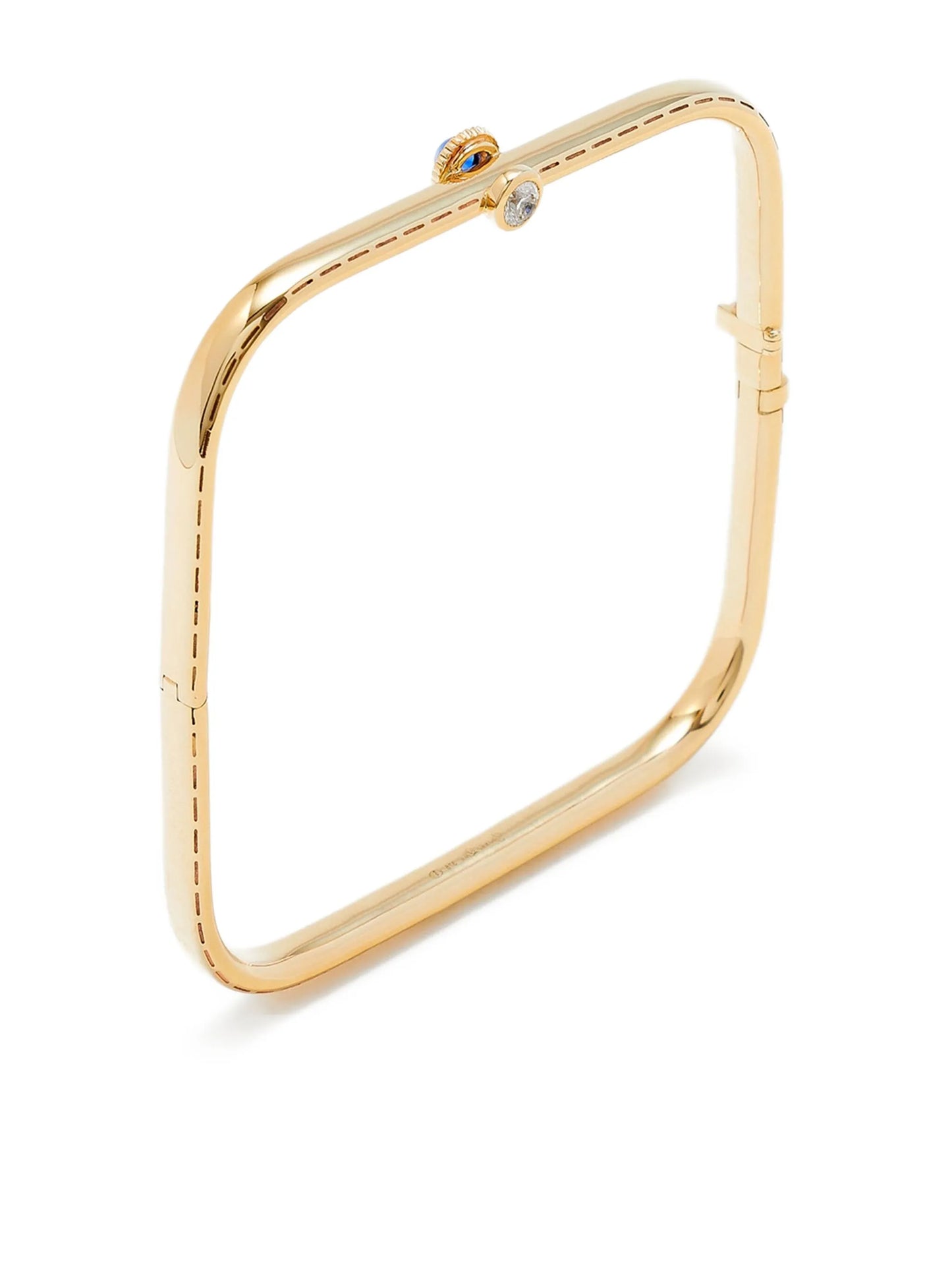 9K yellow gold Jonc Gousset diamond and sapphire bracelet