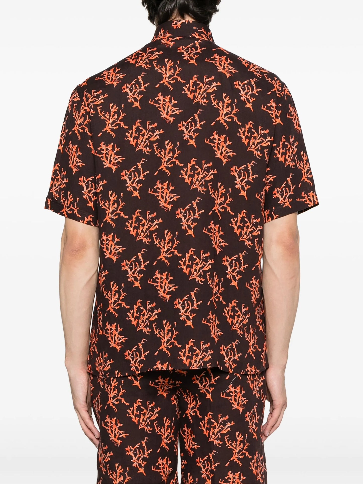 coral-print linen shirt