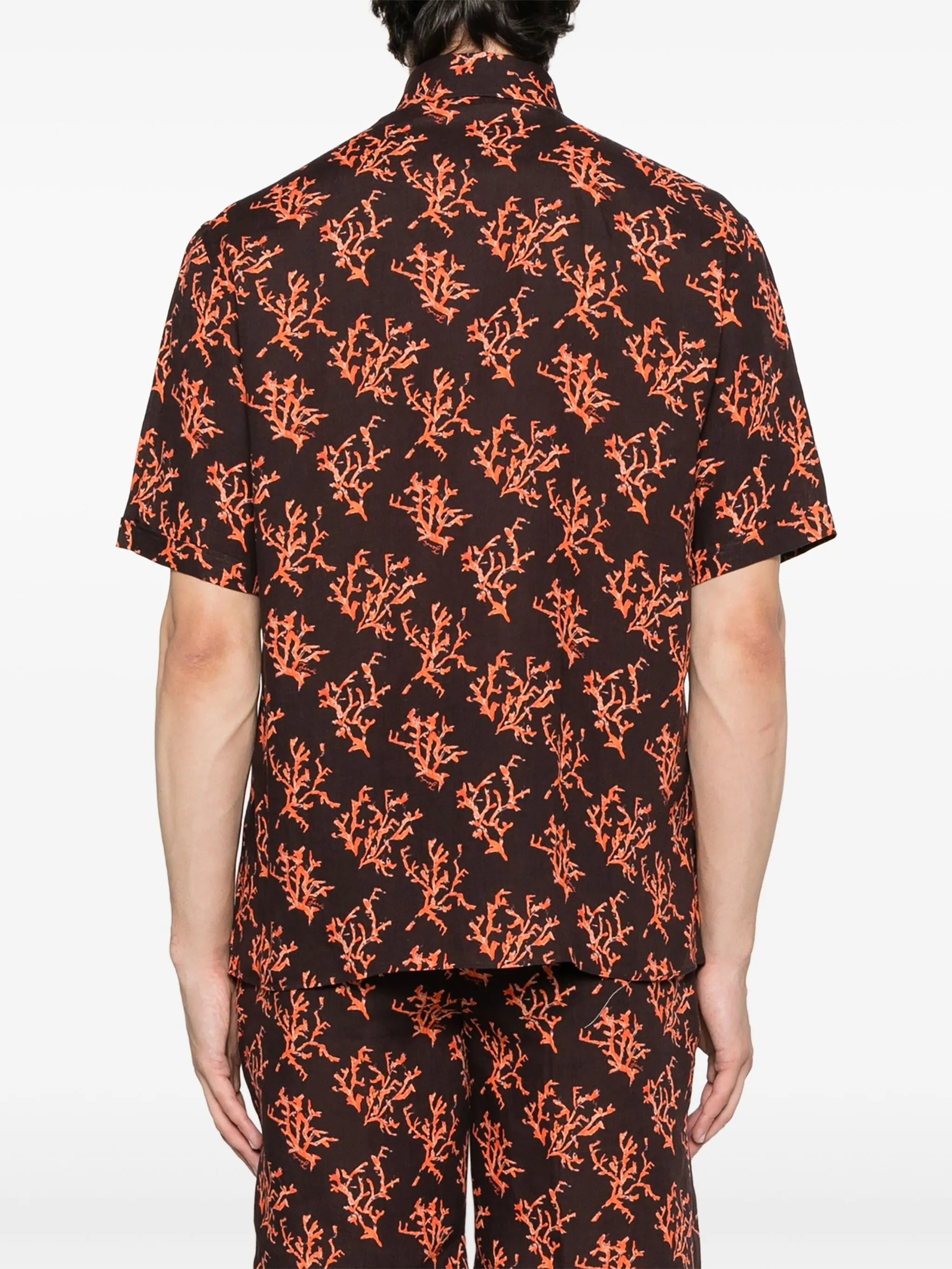 coral-print linen shirt