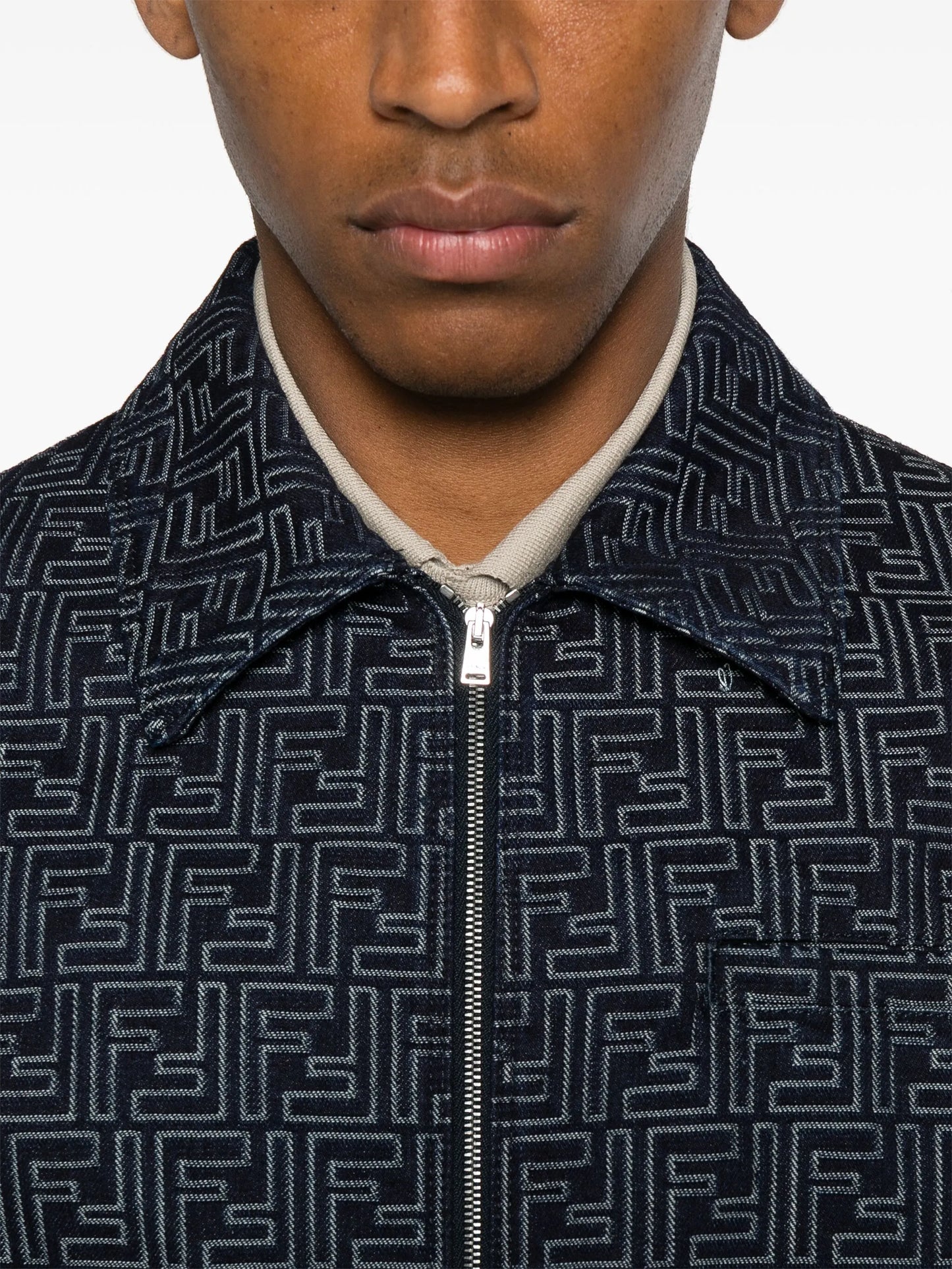 FF-jacquard denim bomber jacket