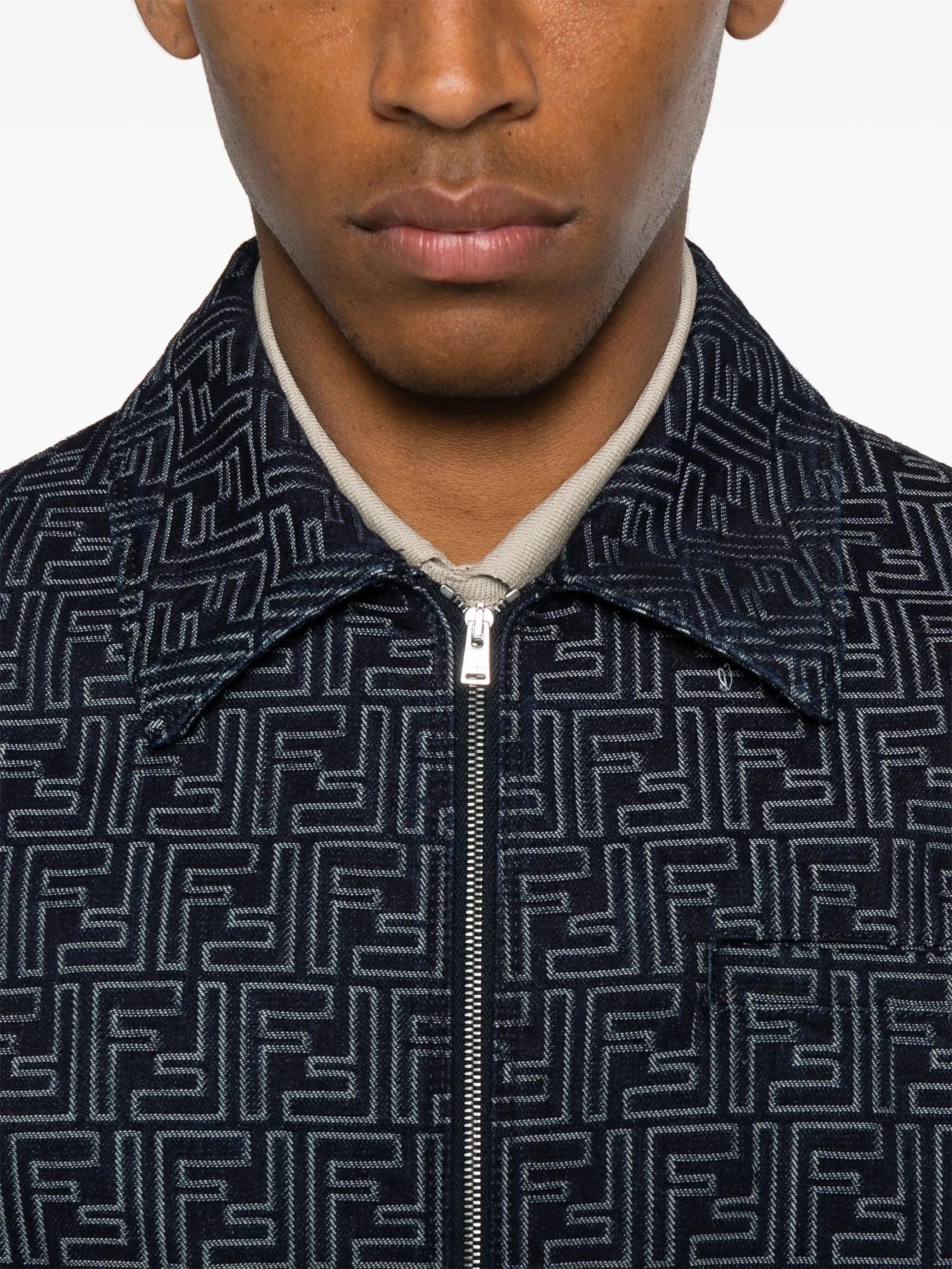 FF-jacquard denim bomber jacket
