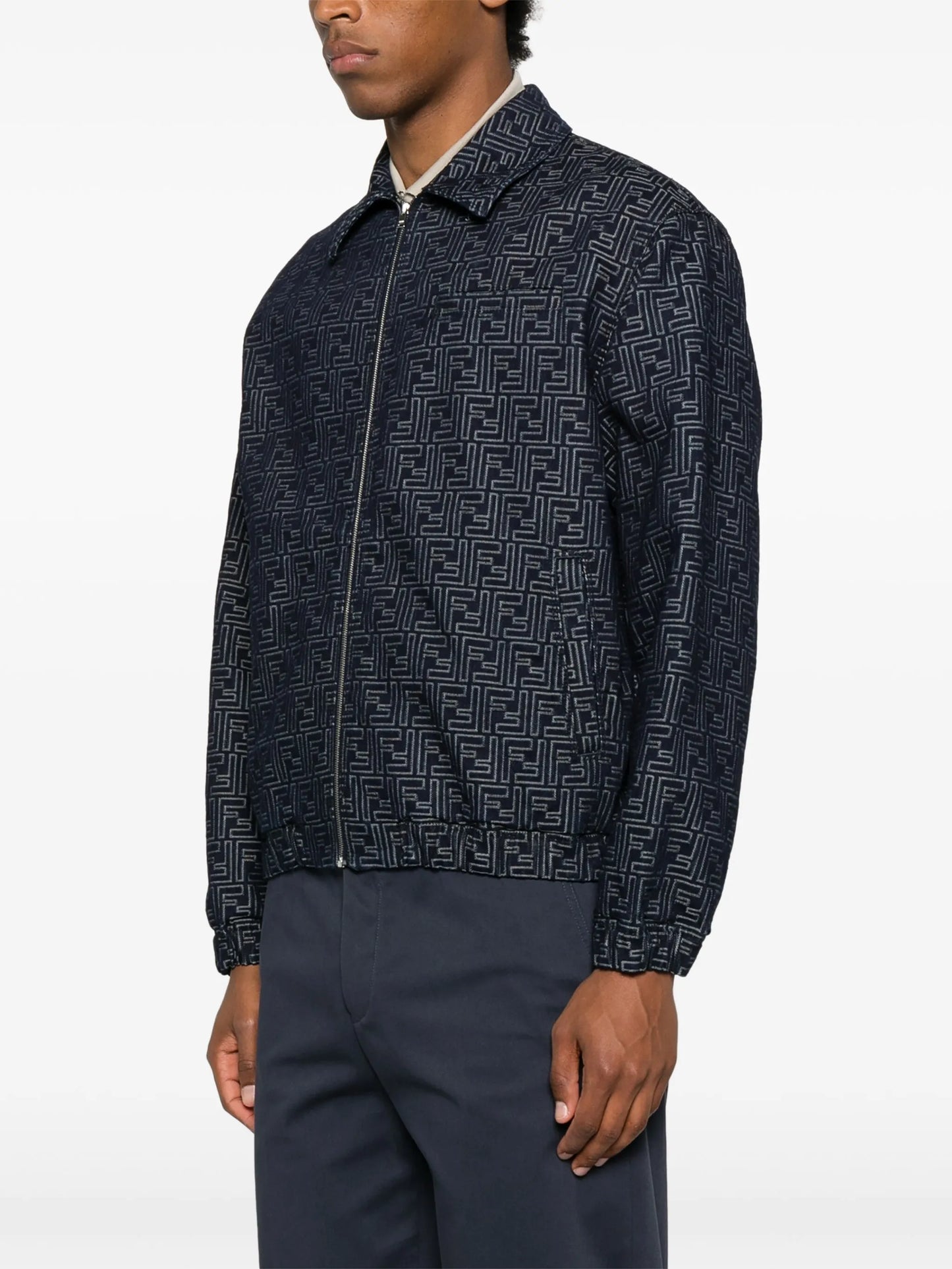 FF-jacquard denim bomber jacket
