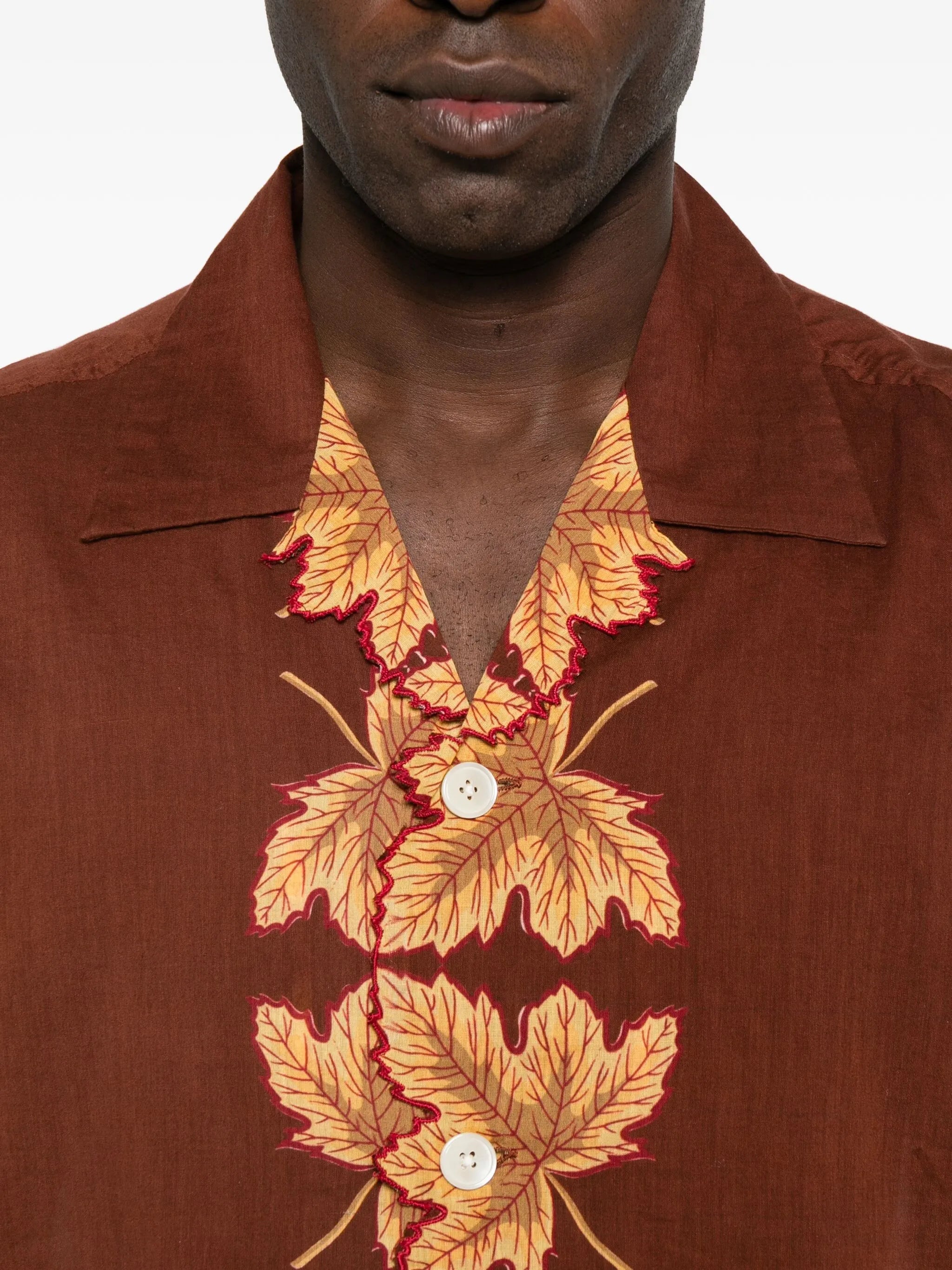 leaf-print scalloped shirt