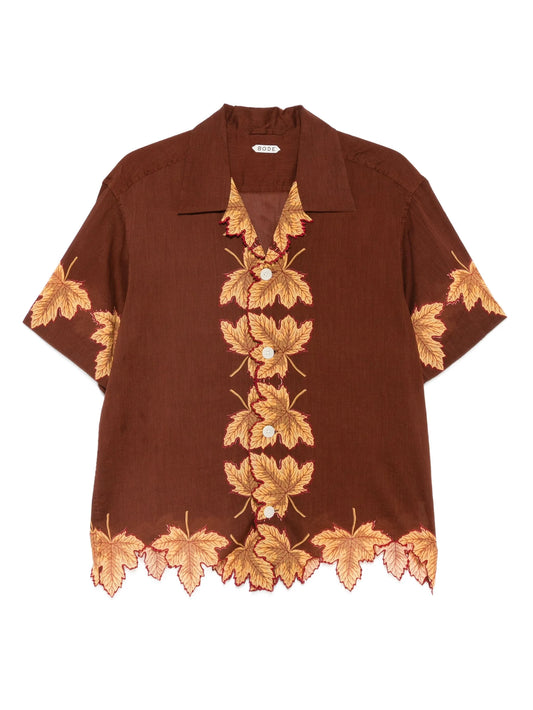 leaf-print scalloped shirt