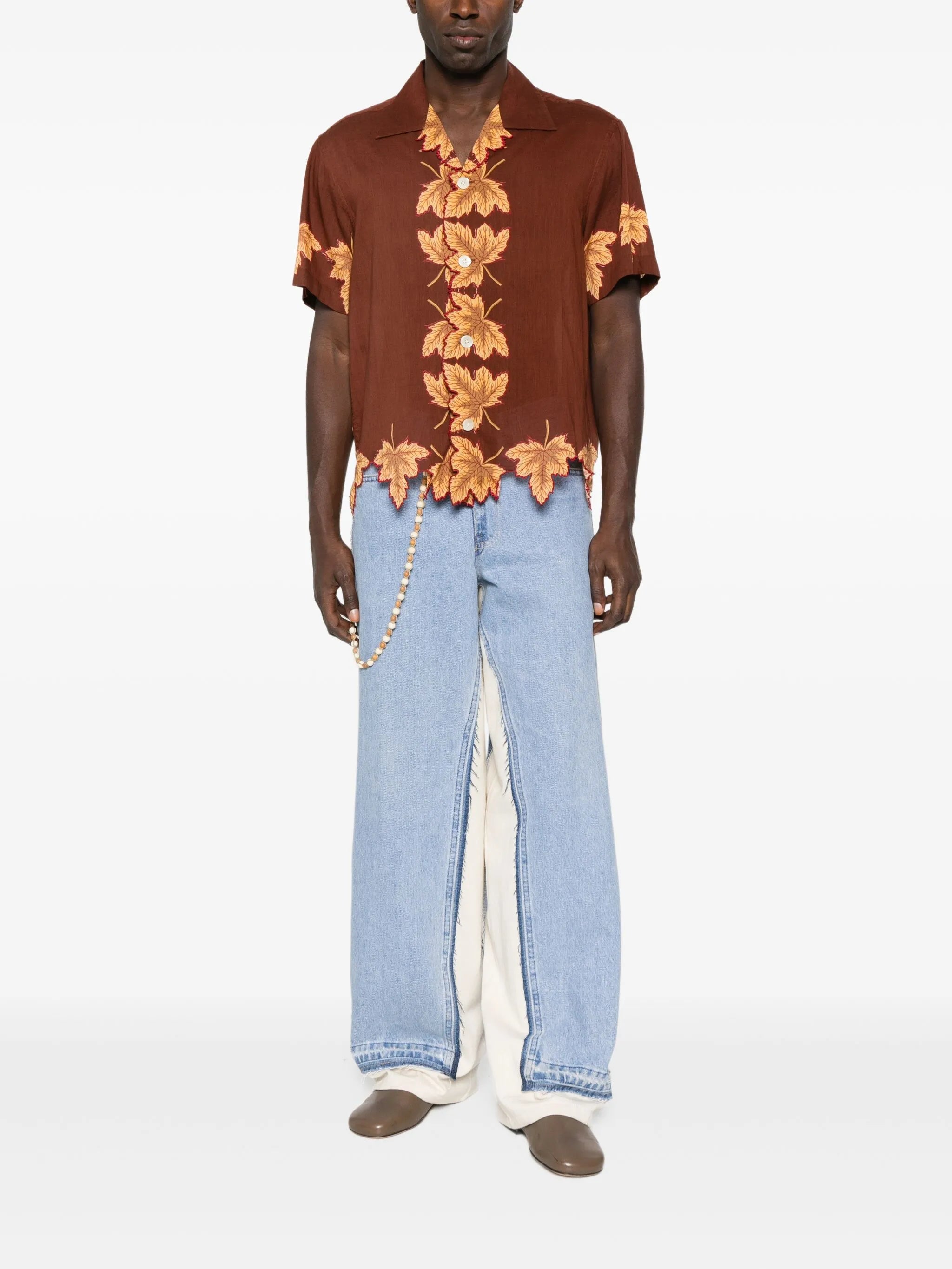 leaf-print scalloped shirt