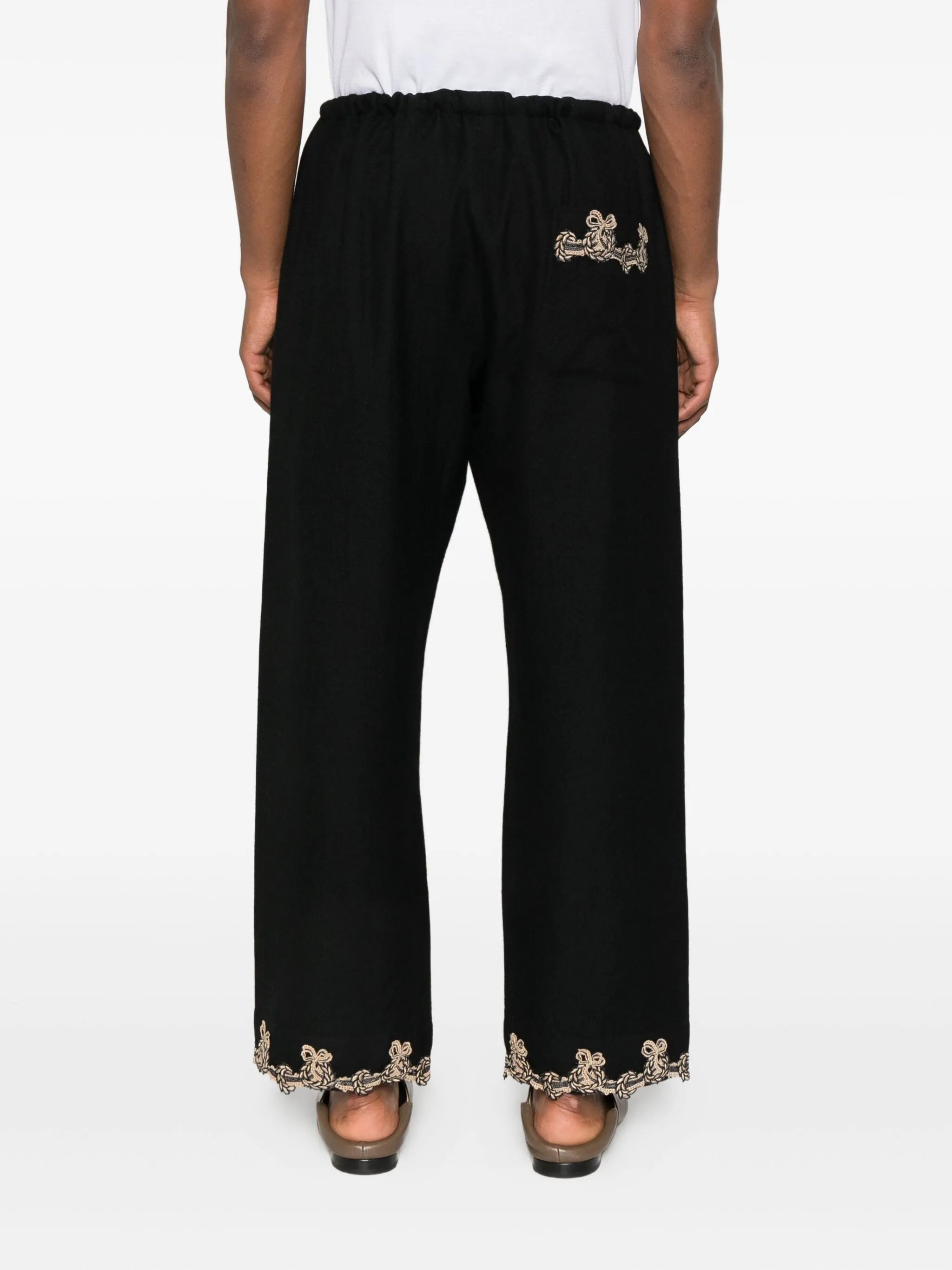 lace-trimmed drawstring trousers