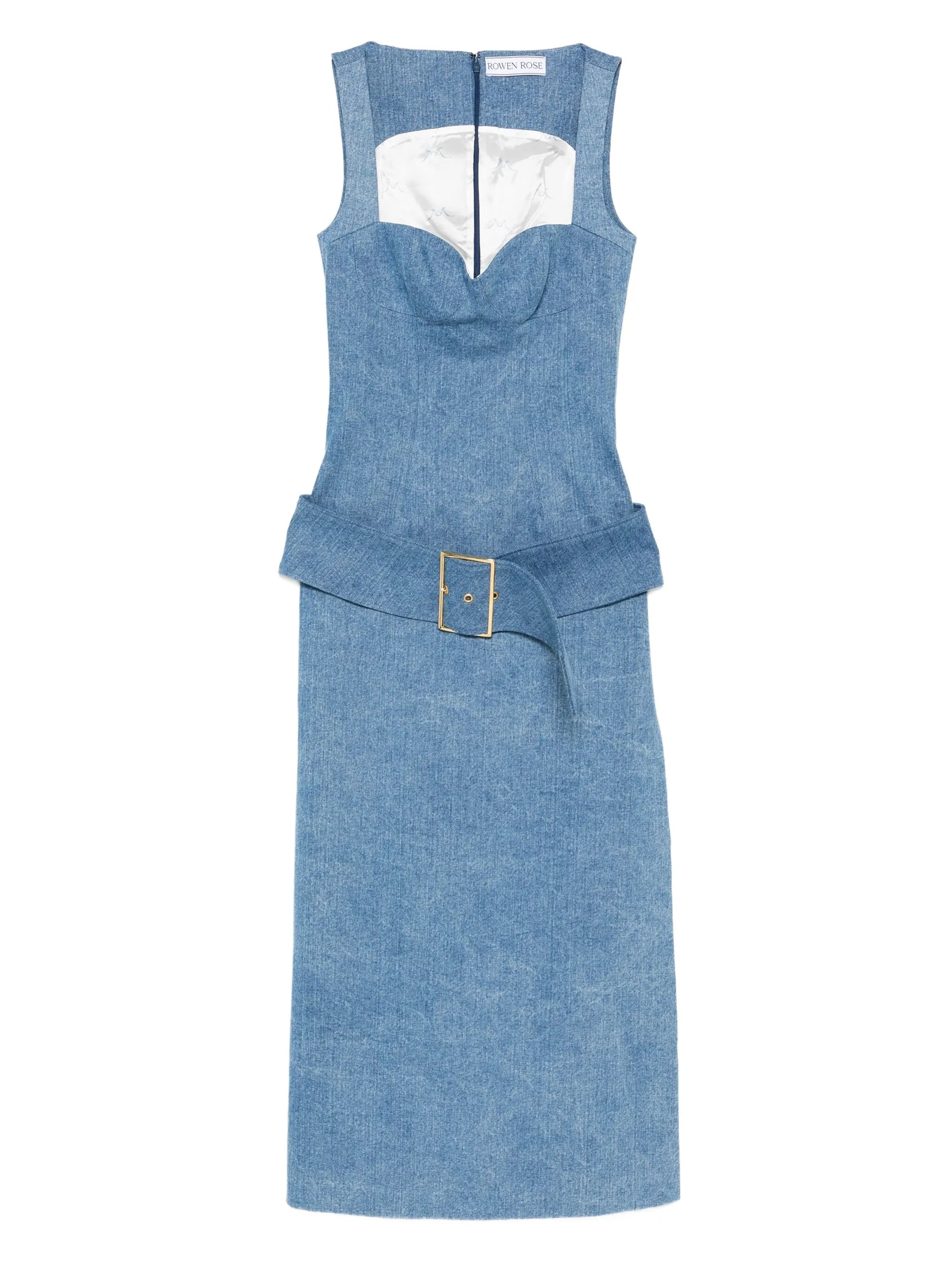 belted denim midi dress
