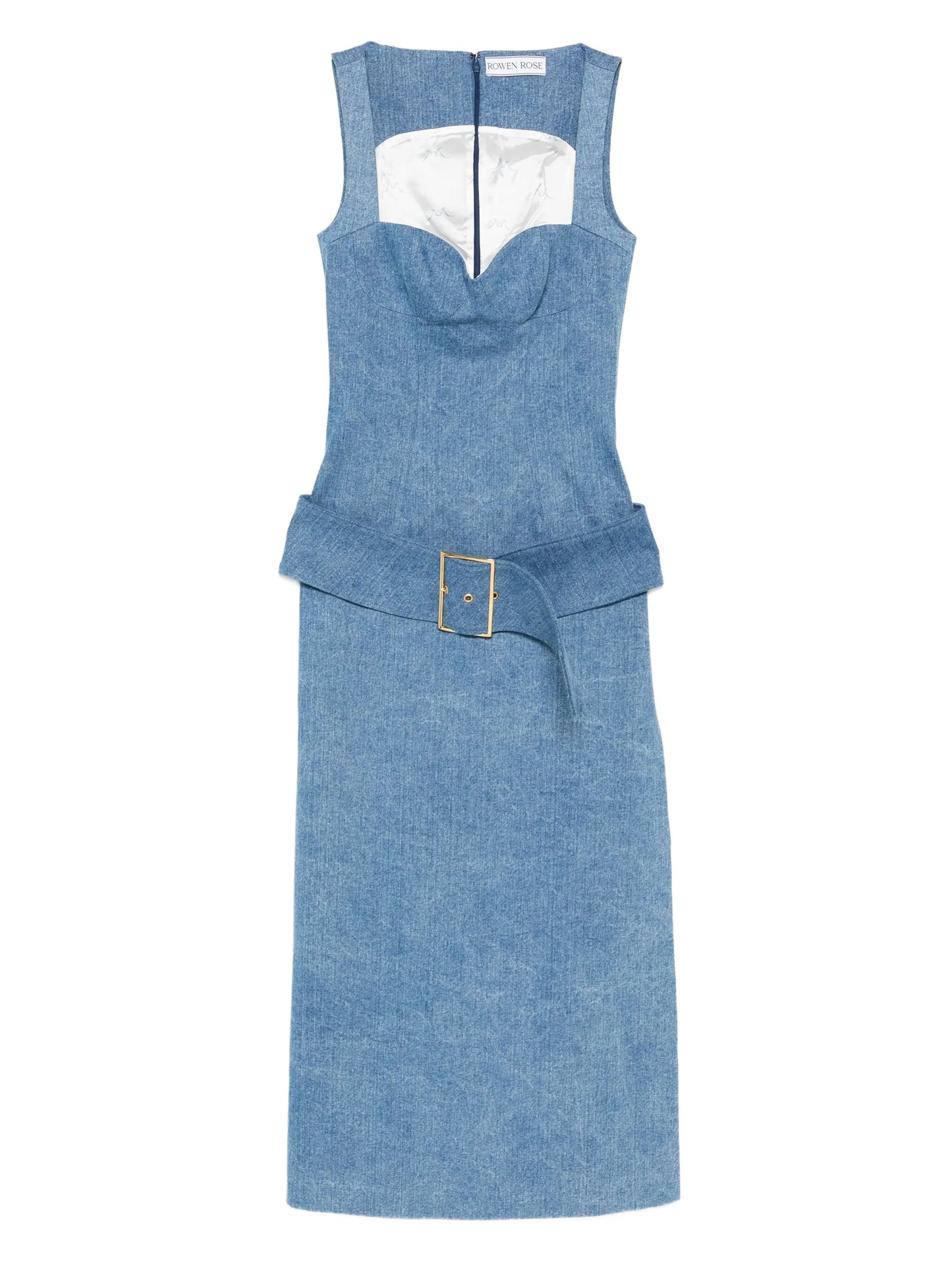 belted denim midi dress