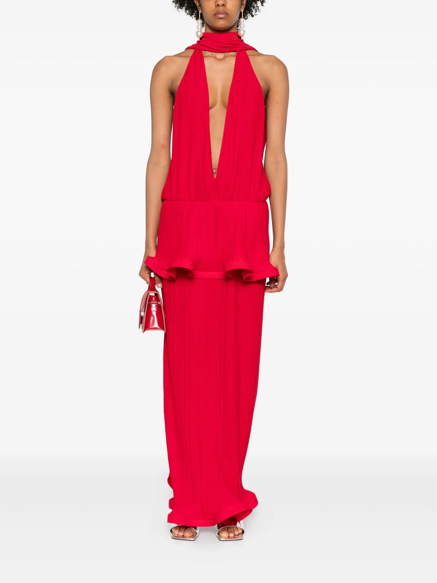 ruffled pleated maxi dress