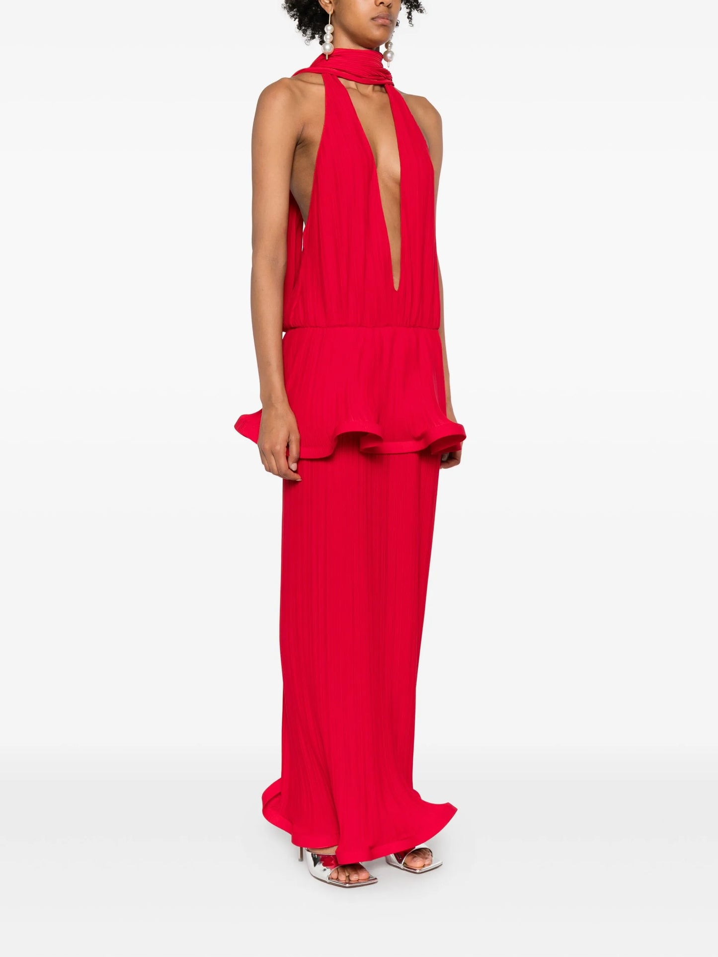 ruffled pleated maxi dress