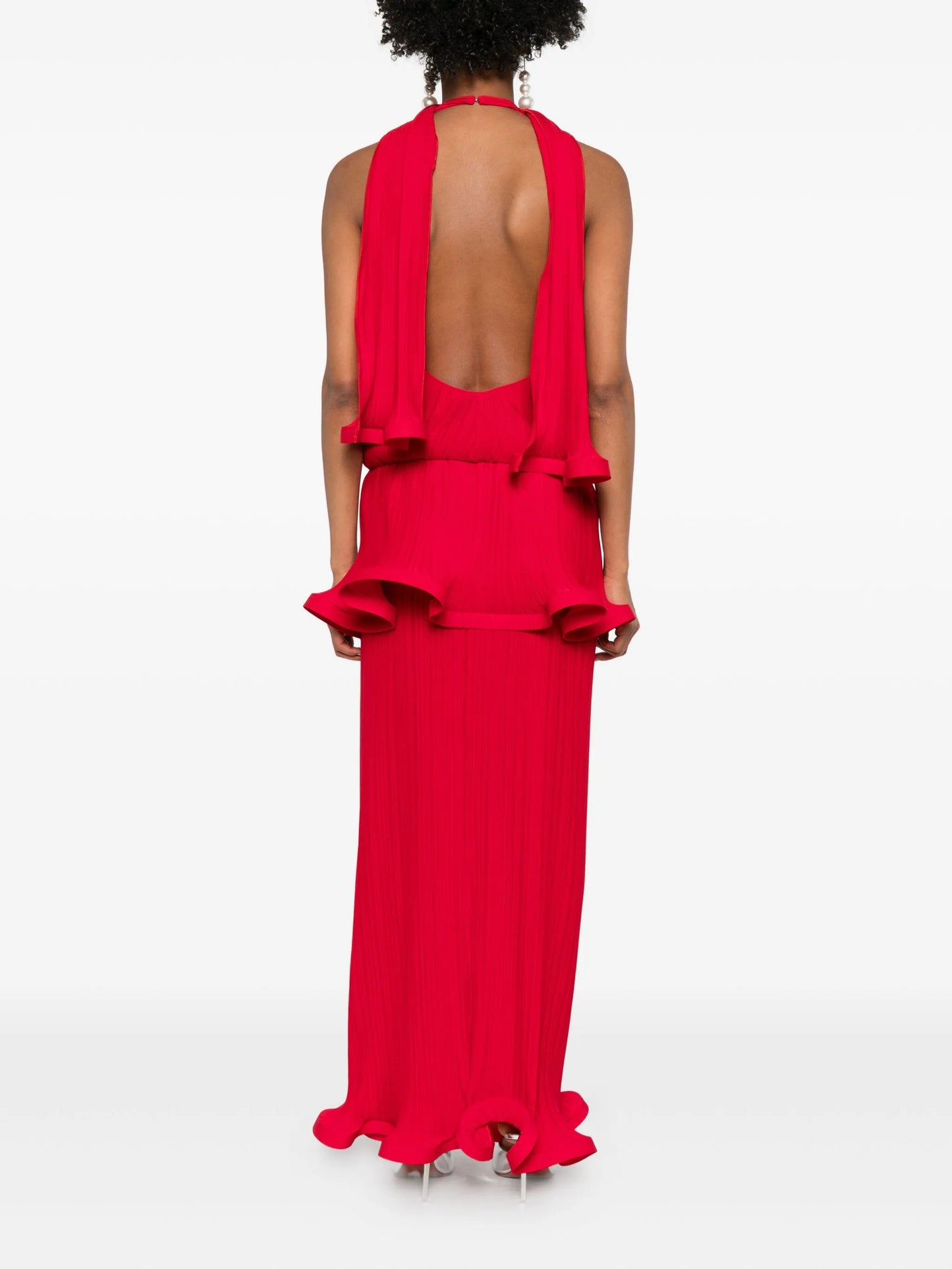 ruffled pleated maxi dress