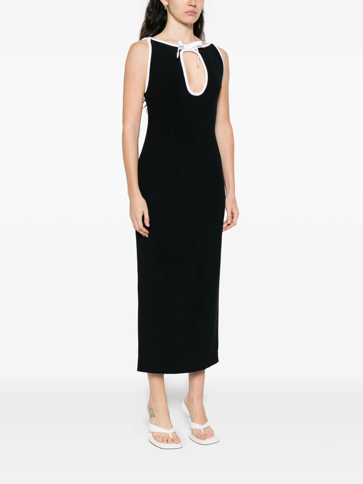 keyhole-neck sleeveless midi dress